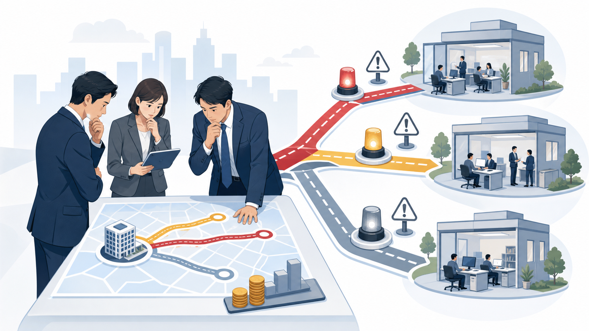 導入を検討する際の注意点とリスクを表す図解イラスト