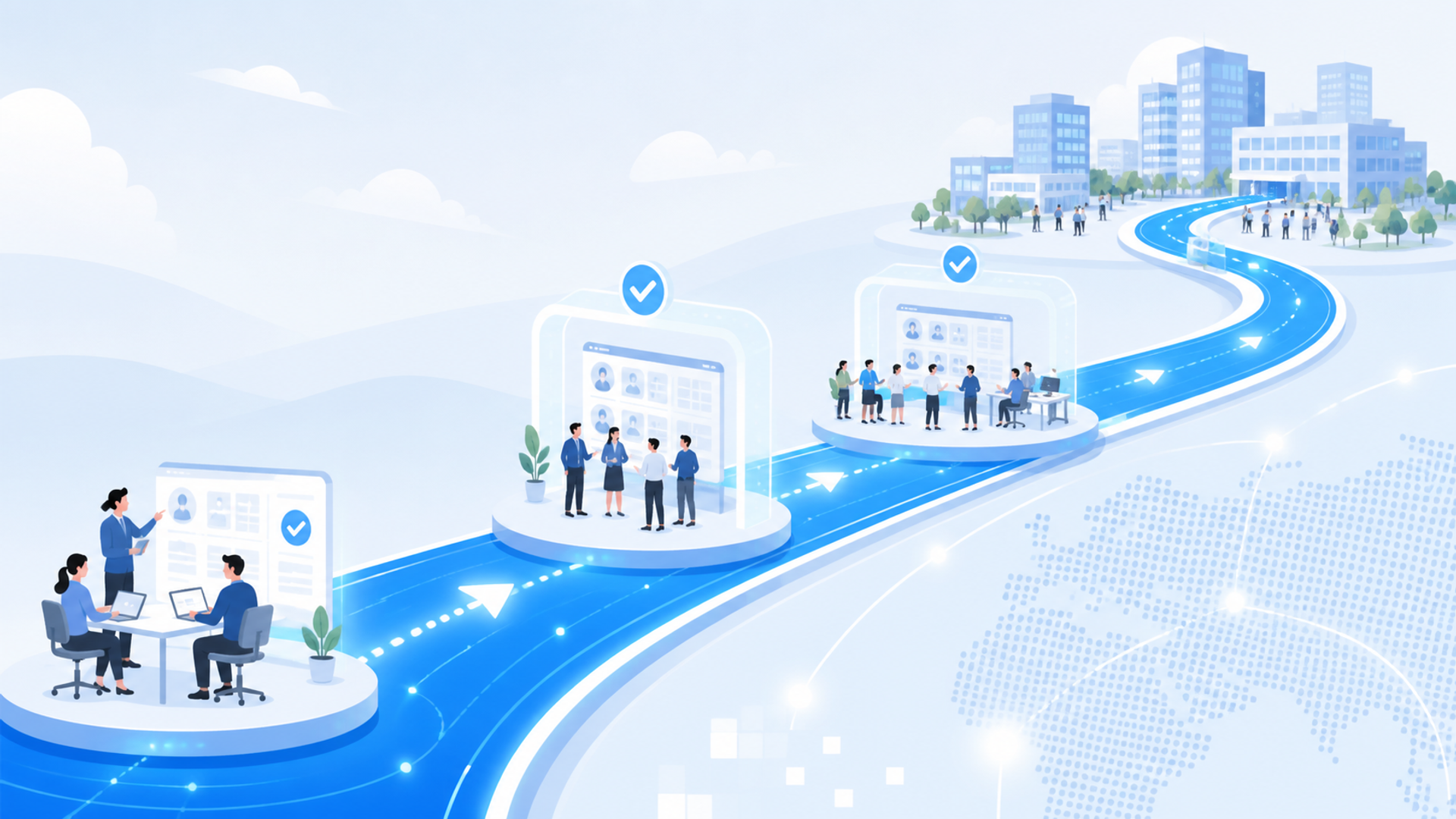 スムーズに運用を開始するための導入手順を表す図解イラスト