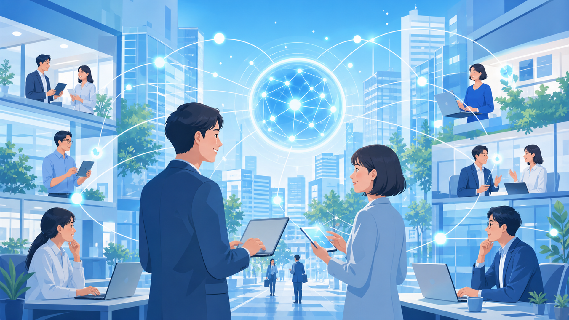 ChatGPTの社内導入が急増している背景を表す図解イラスト