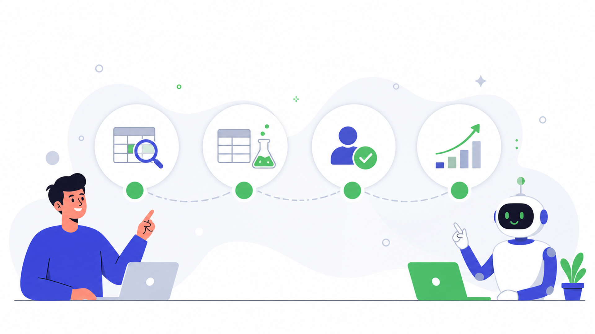安全かつスムーズに自動化を開始するための4ステップを表す図解イラスト