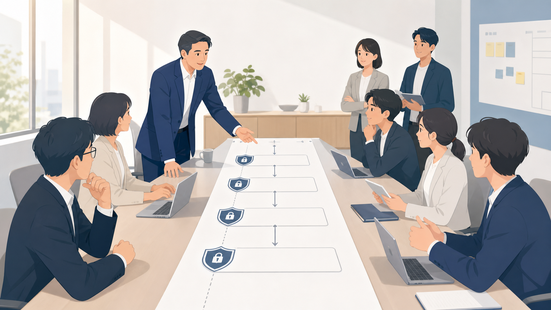 内製化の失敗を回避してプロジェクトを成功に導くポイントを表す図解イラスト