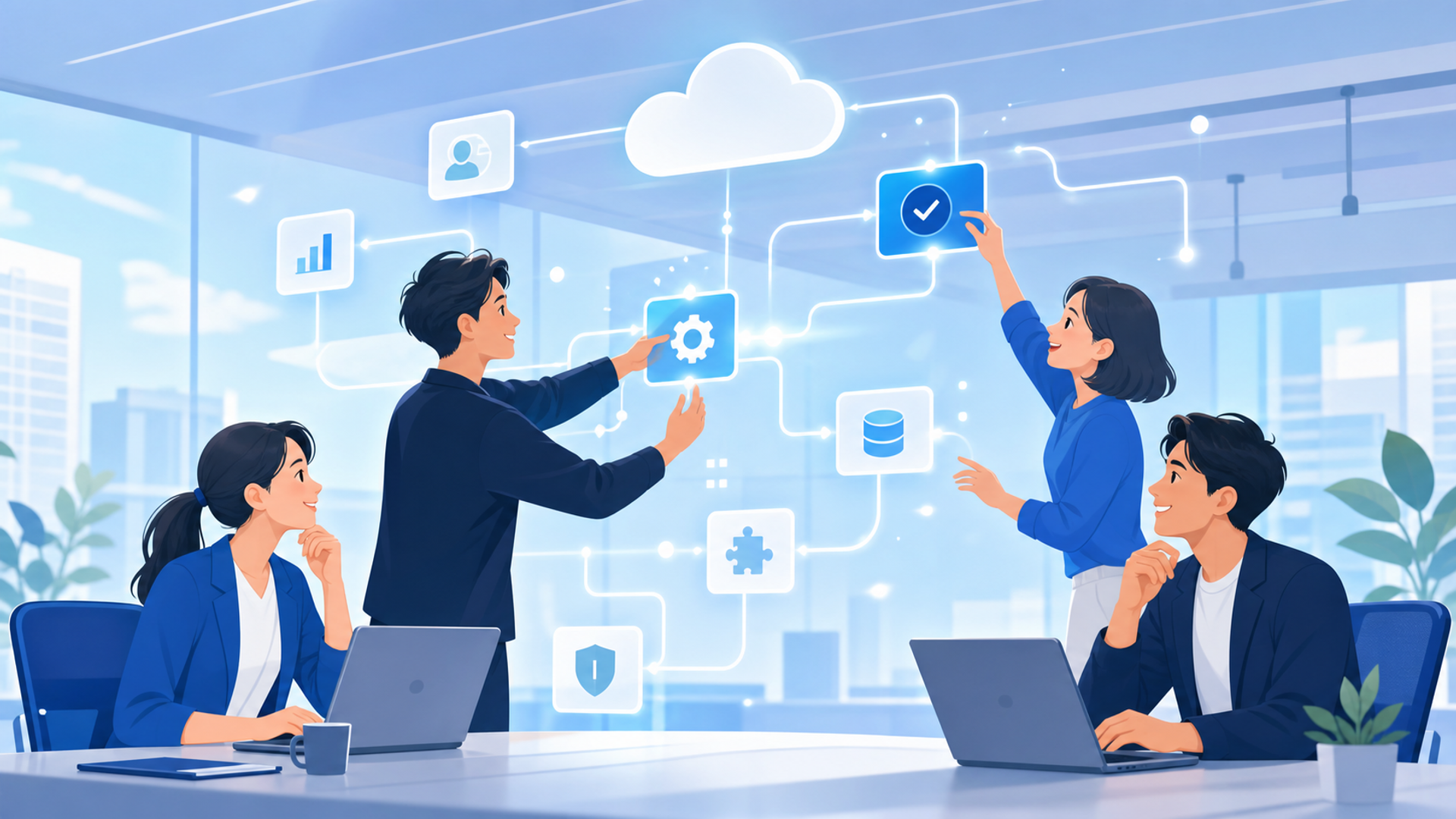 Salesforce内製化を進めるメリットを表す図解イラスト