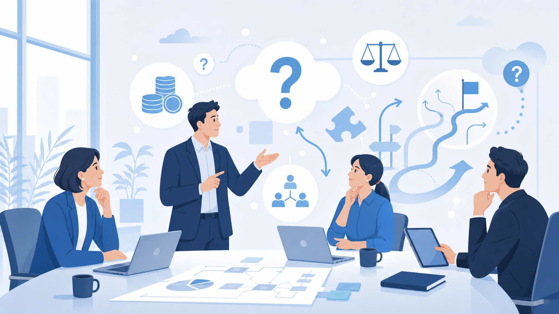 内製化に関するよくある質問（FAQ）を表す図解イラスト
