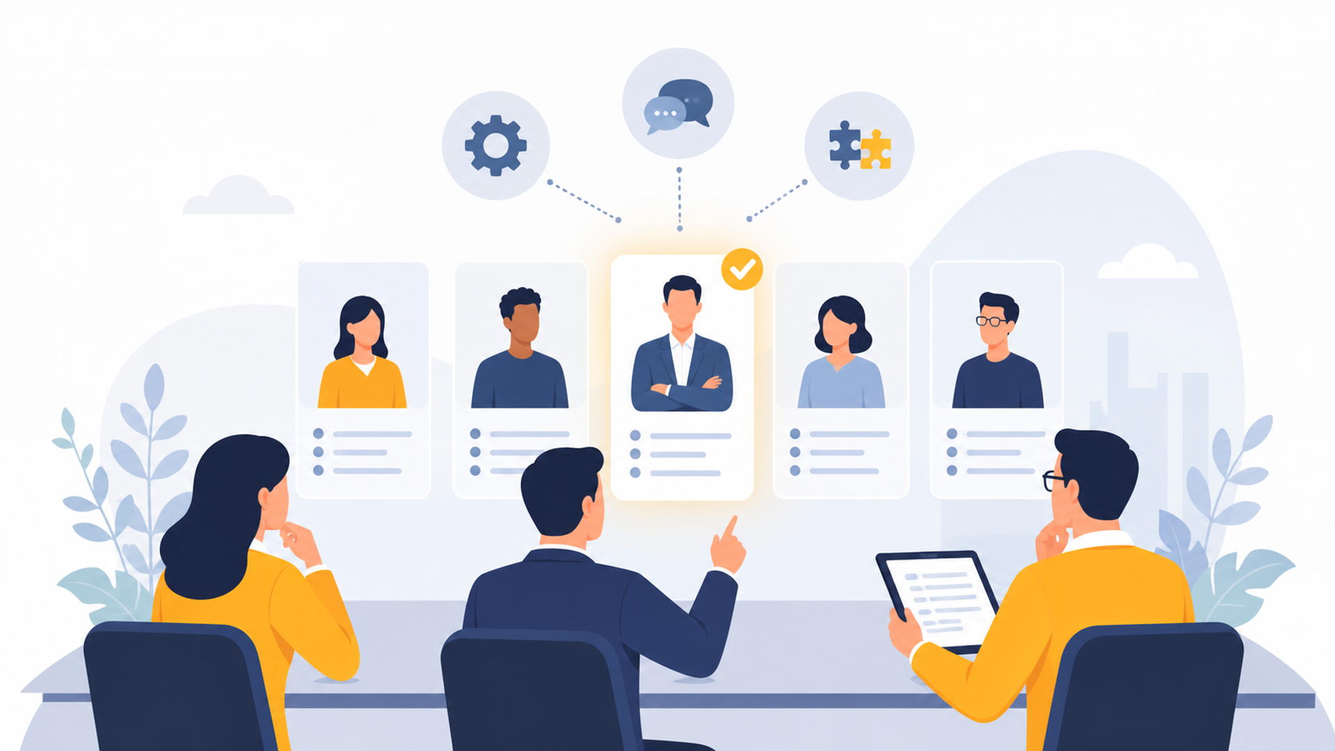自社に最適な人材を見極める選定基準を表す図解イラスト