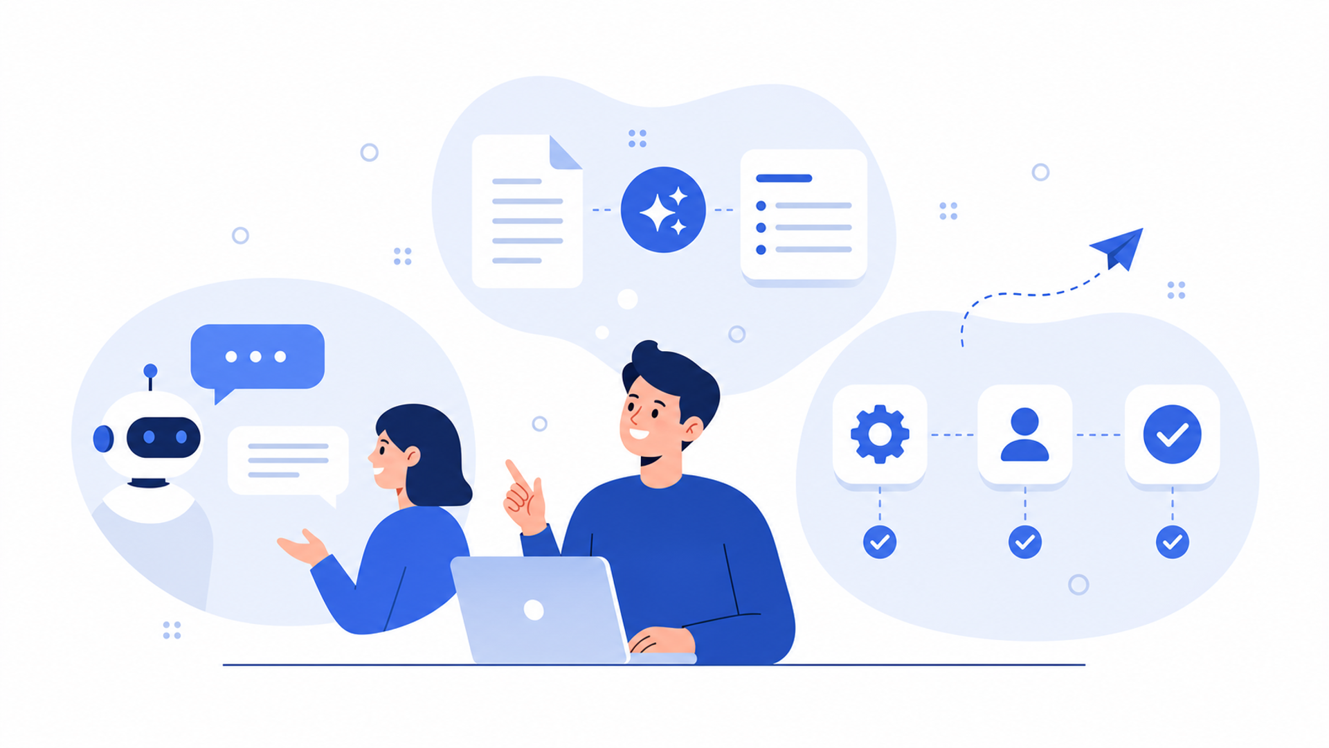 プラットフォーム上で作成できる代表的なAIアプリの例を表す図解イラスト