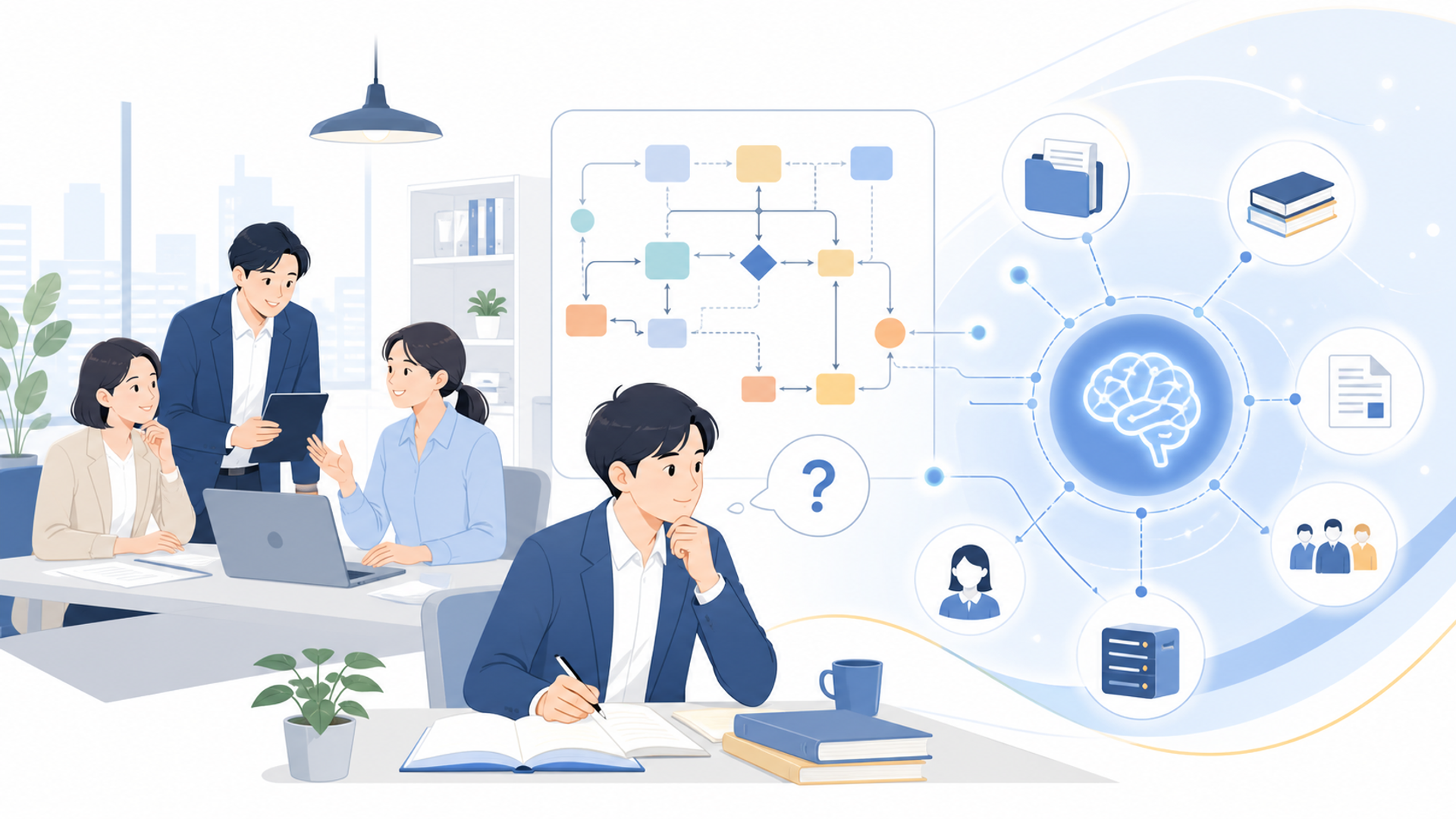新入社員の育成においてAIの活用が注目される背景を表す図解イラスト