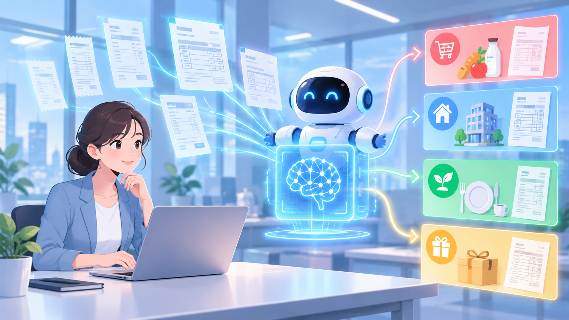 AIによる税区分判定の自動化の概要と最新トレンドを表す図解イラスト