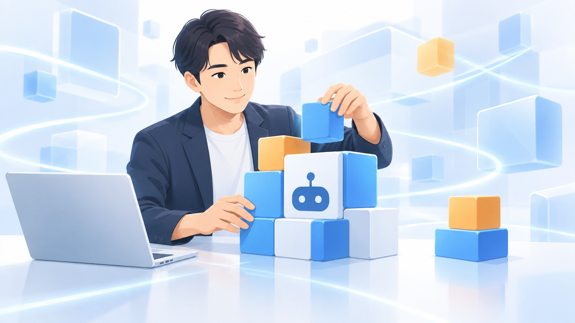 ノーコードによるAI開発とは？ローコード開発との違いを解説を表す図解イラスト