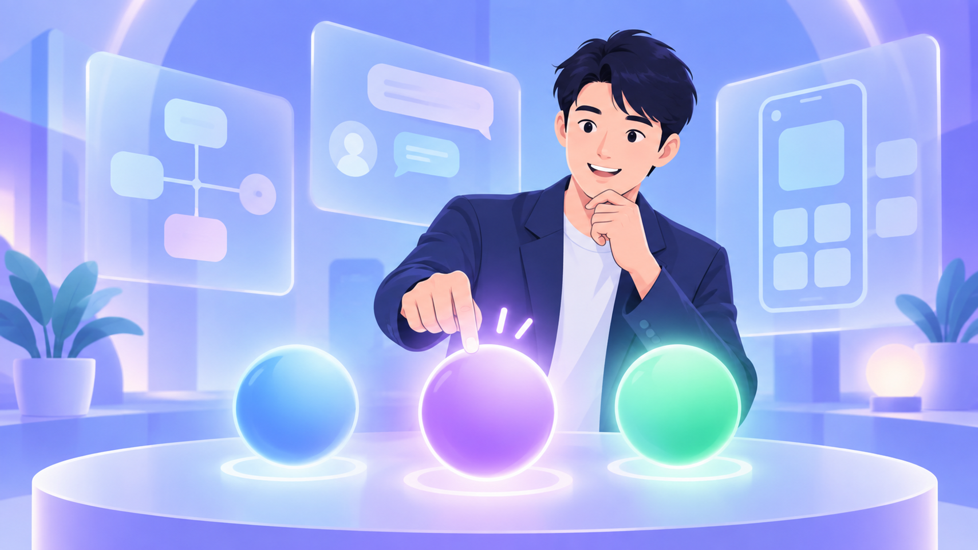 【2026年最新】おすすめのノーコードでAIを開発できるツール3選を表す図解イラスト