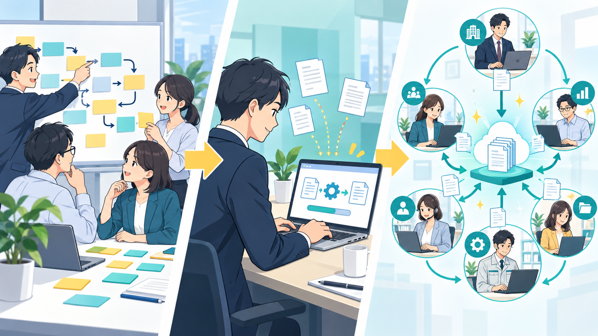 導入をスムーズに進めるための具体的なステップを表す図解イラスト