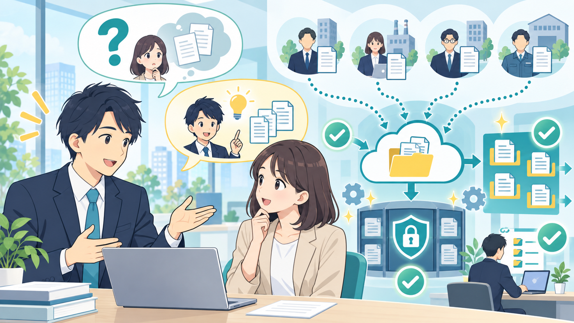 書類回収の自動化に関するよくある質問（FAQ）を表す図解イラスト