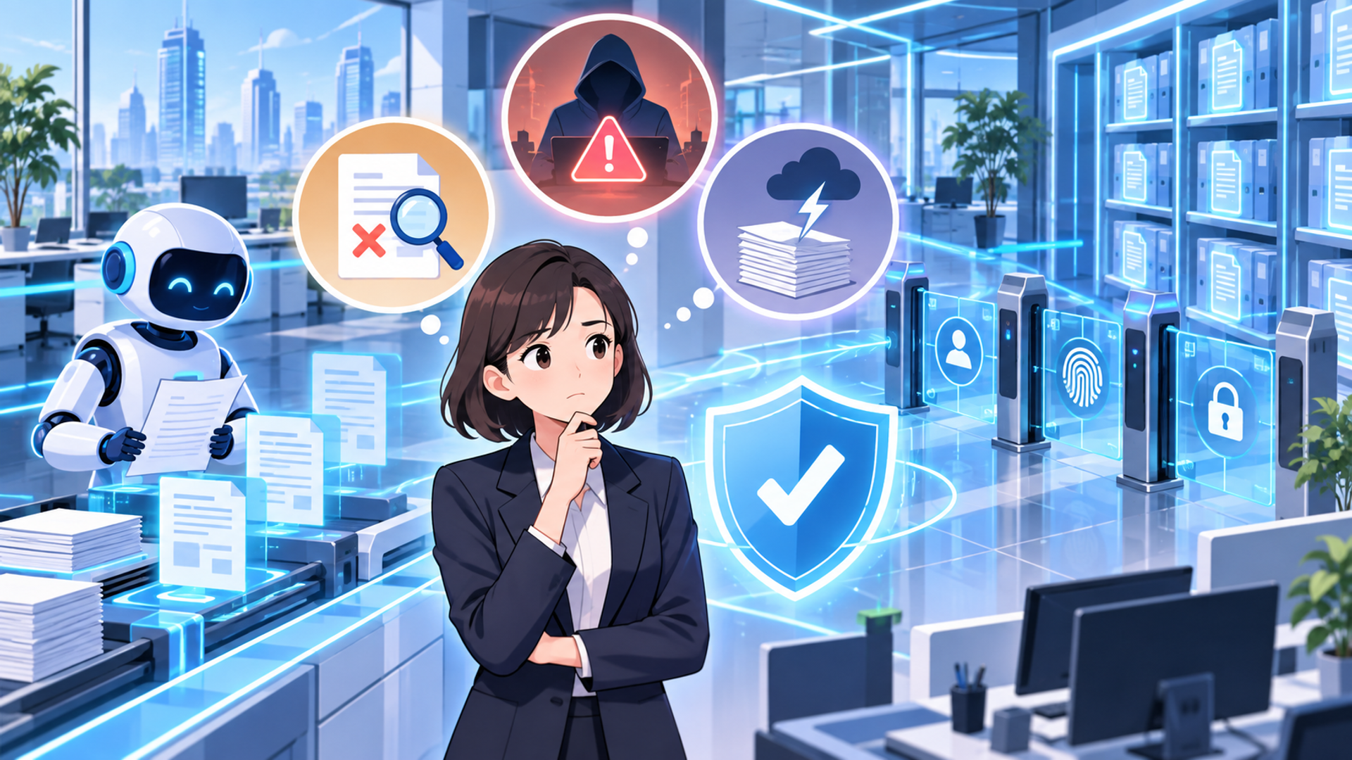 導入時に気をつけるべき注意点と具体的なリスク対策を表す図解イラスト