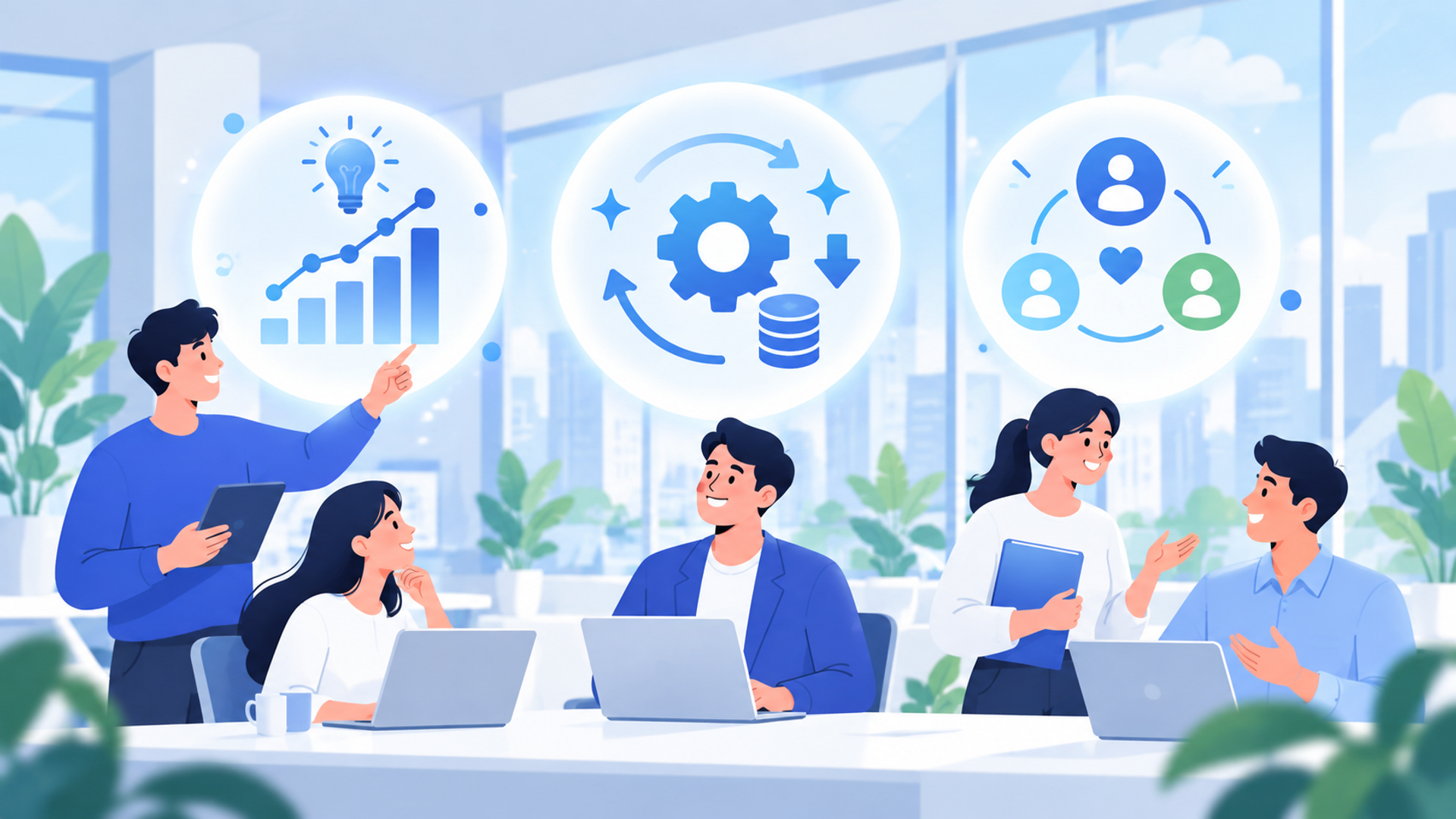 導入によって企業が得られる3つのメリットを表す図解イラスト