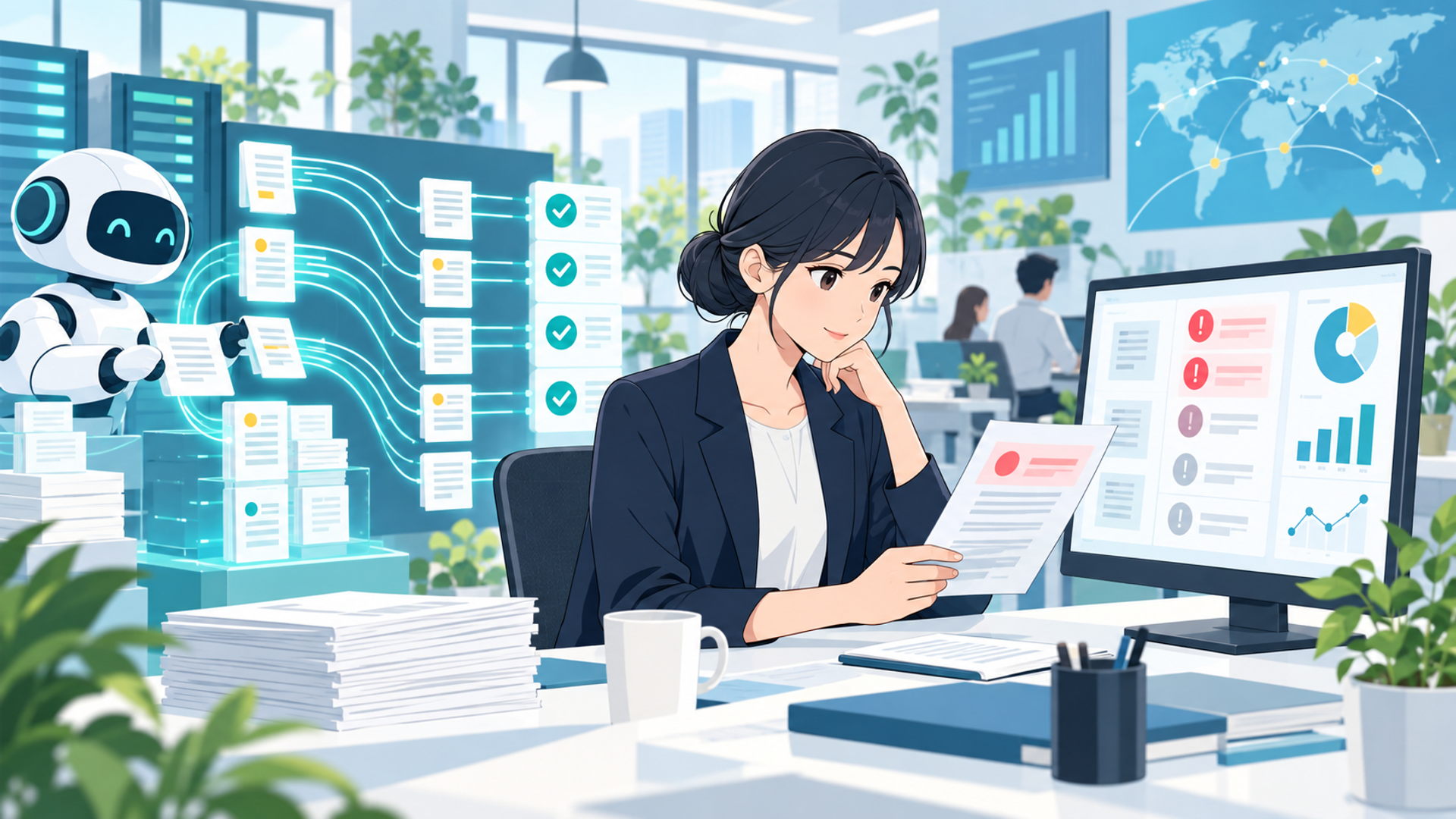 照合業務をAIで自動化するメリットを表す図解イラスト