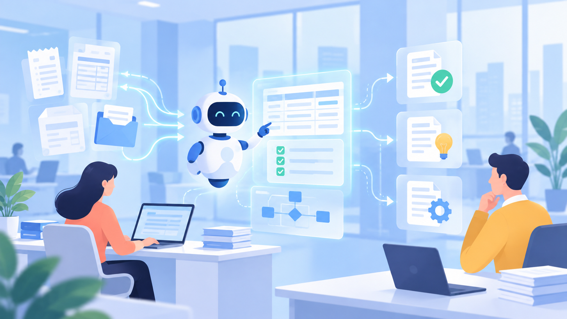 経理業務におけるAI活用の現状と自動化の範囲を表す図解イラスト