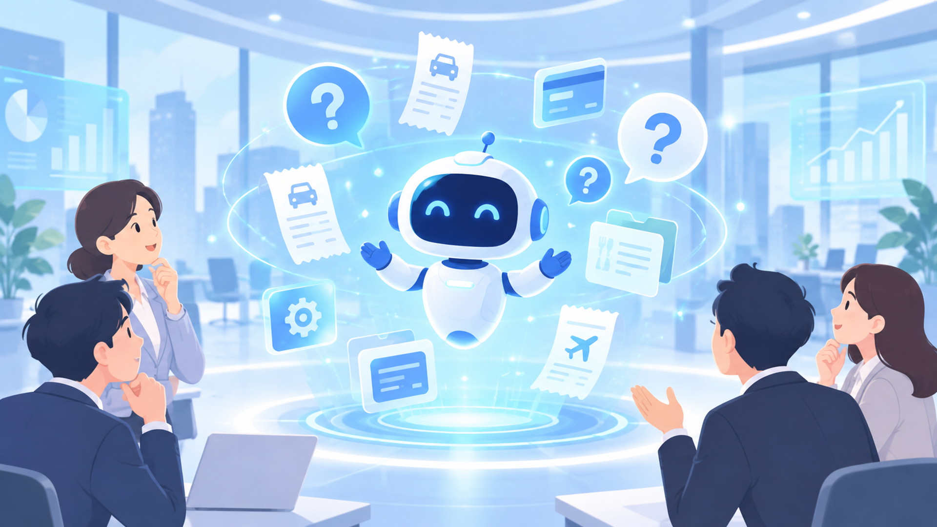 経費精算のAI化に関するよくある質問(FAQ)を表す図解イラスト