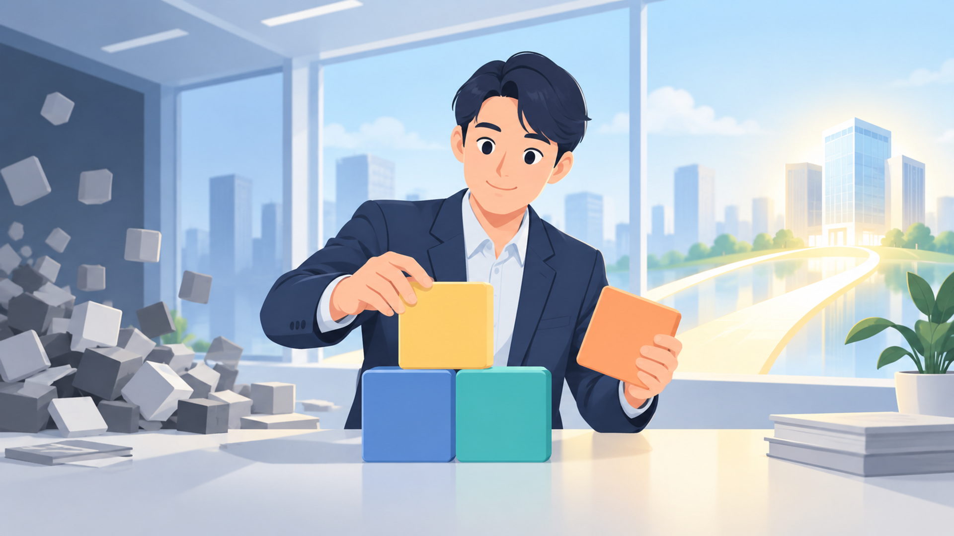 導入・実行フェーズで直面しやすい課題と解決策を表す図解イラスト