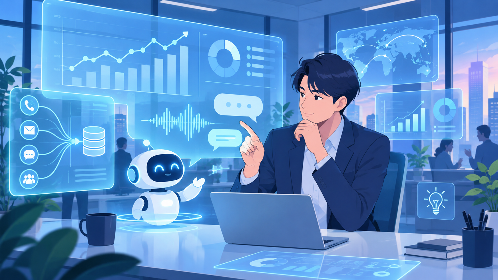 売上集計の自動化で注目される技術動向を表す図解イラスト