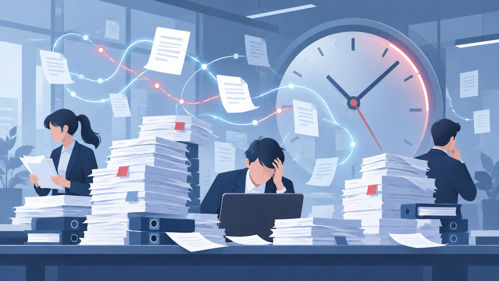 法令改正への対応において企業が直面する課題を表す図解イラスト