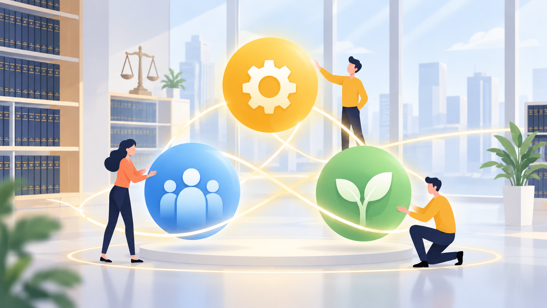 AIによる法令改正対応の効率化を成功に導く3つのポイントを表す図解イラスト