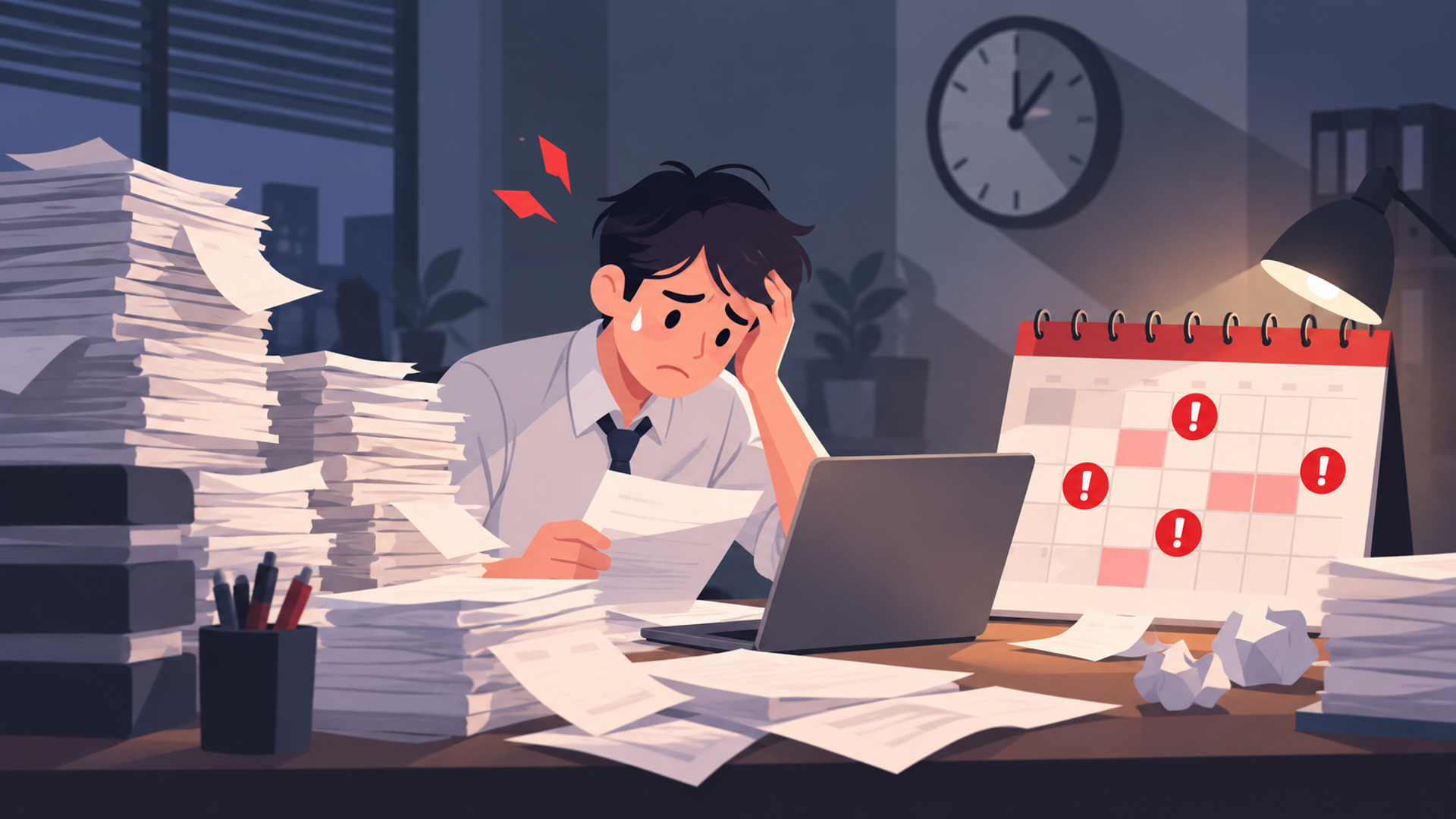 手作業による支払期限管理が抱える2つの課題を表す図解イラスト