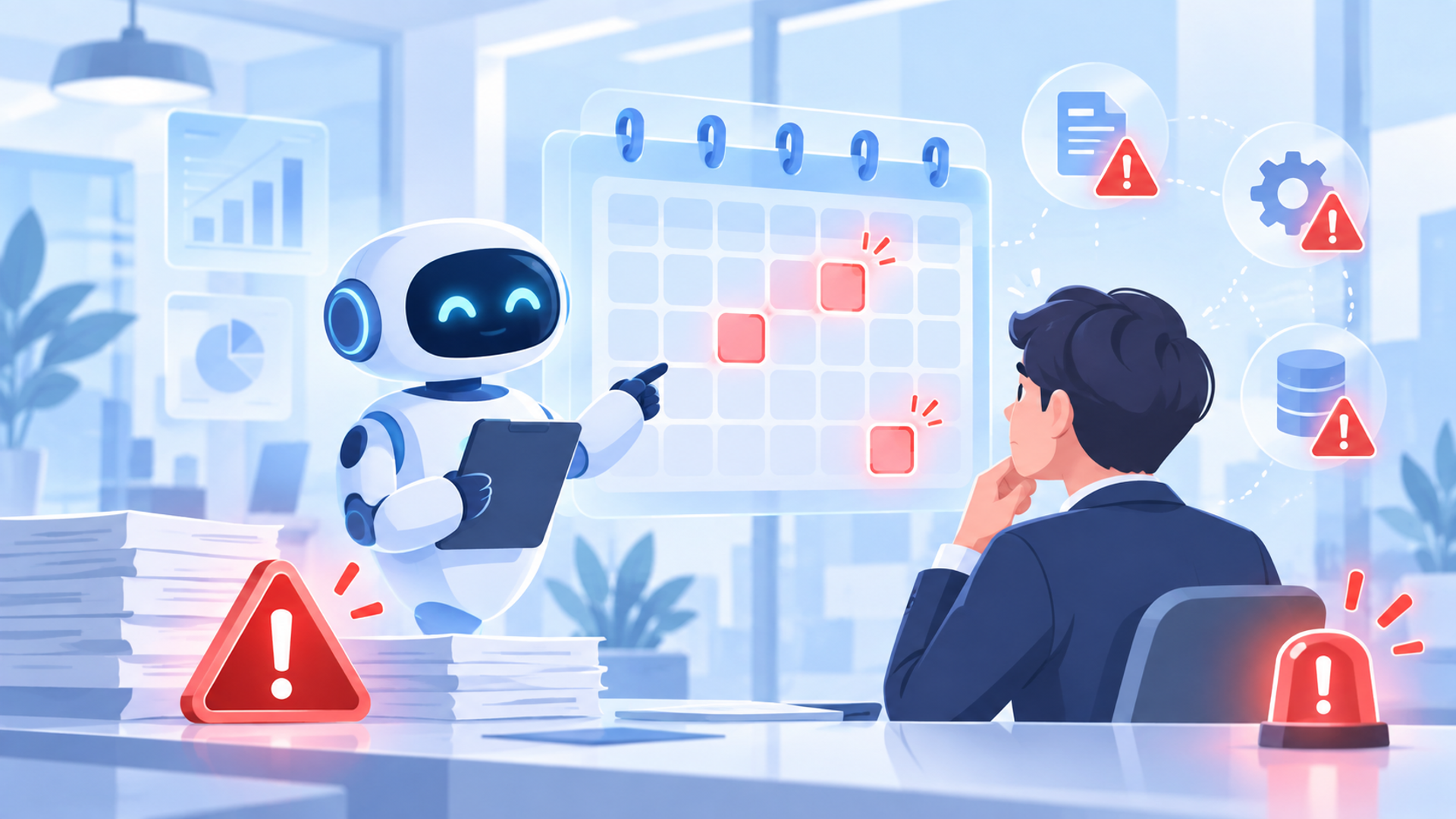 AIによる支払期限管理の自動化を導入する際の注意点を表す図解イラスト