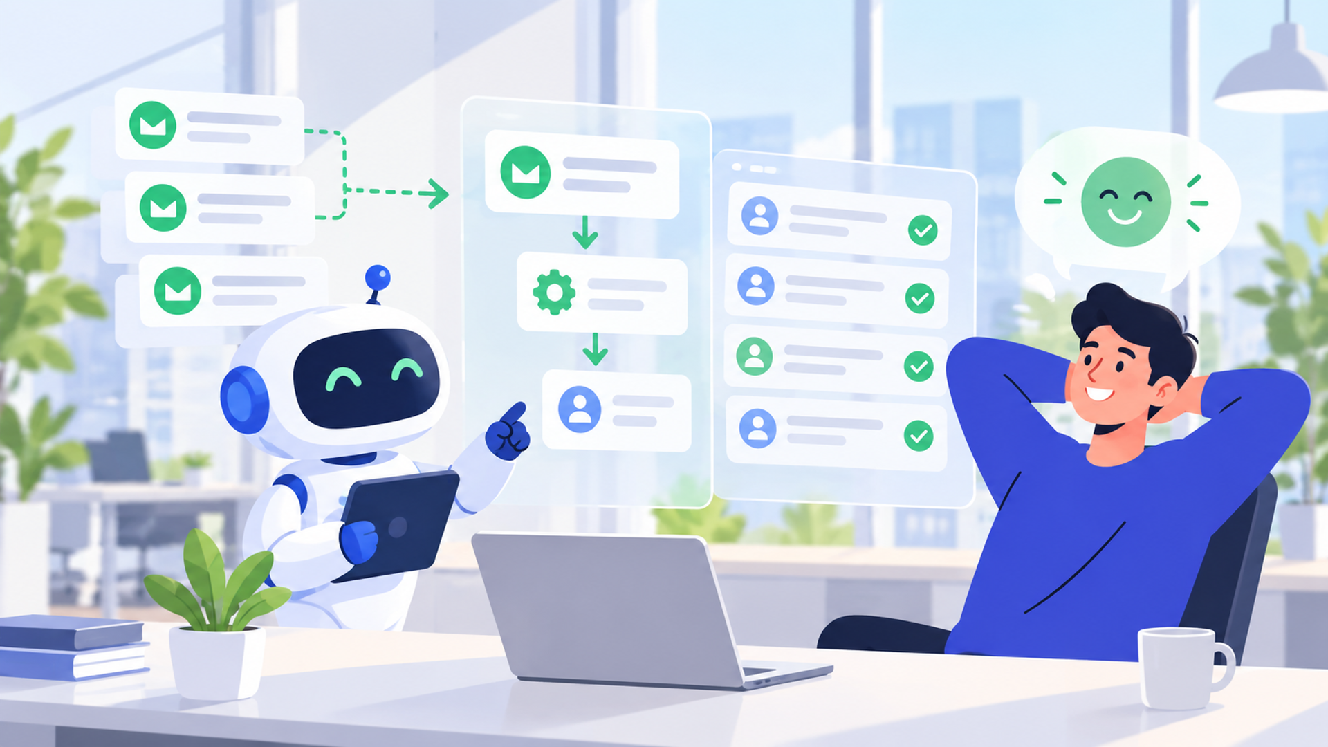 催促業務をAIで自動化するメリットを表す図解イラスト