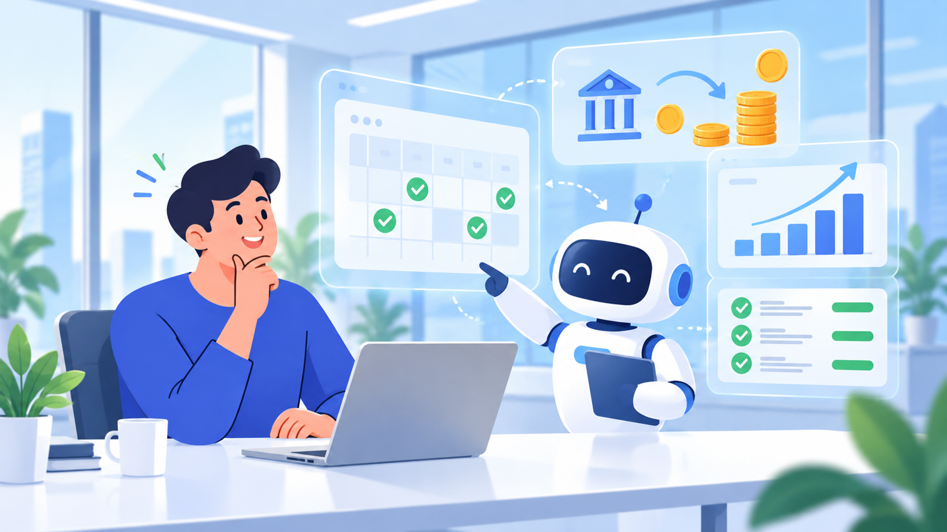 AIで入金予定の管理を自動化するメリットを表す図解イラスト