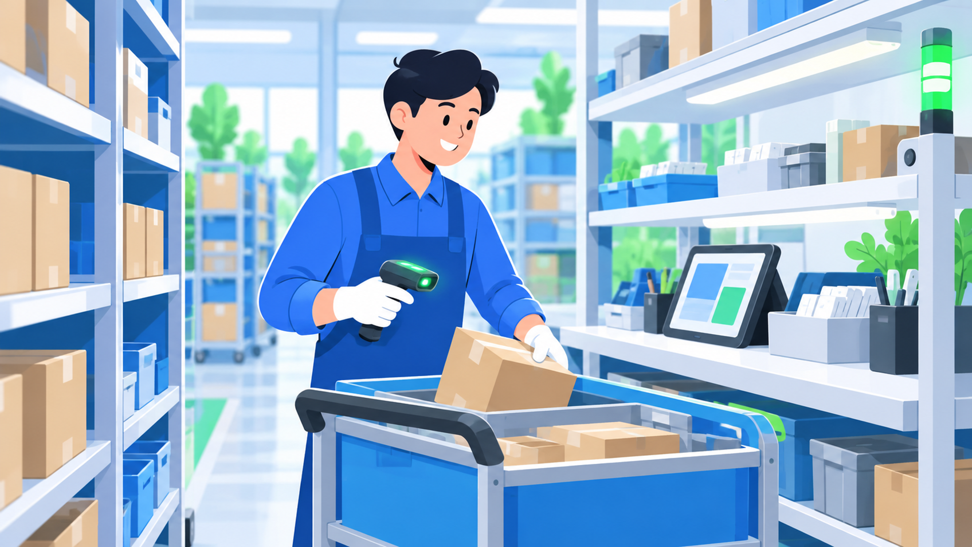 AIによるピッキング最適化がもたらす3つのメリットを表す図解イラスト