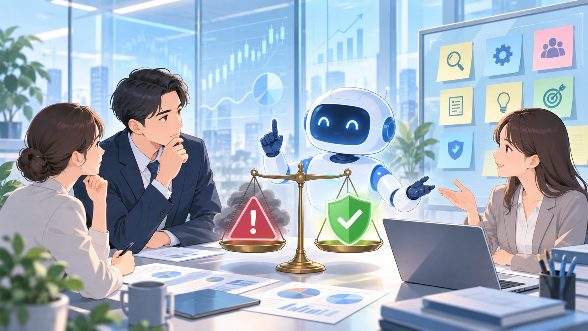 採算管理をAI化する際の注意点と対策を表す図解イラスト