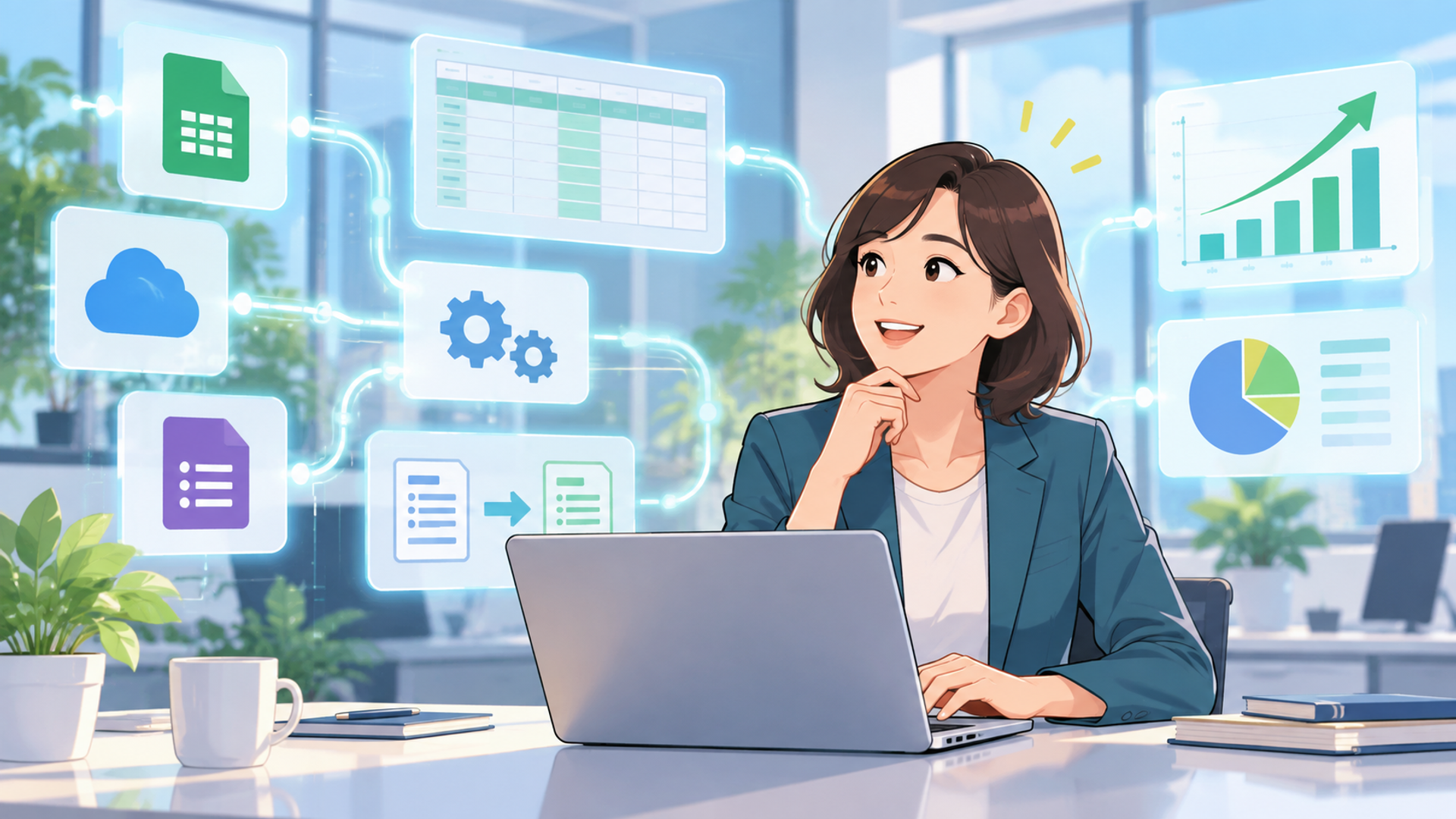 業務に合わせた最適なITツールの活用を表す図解イラスト