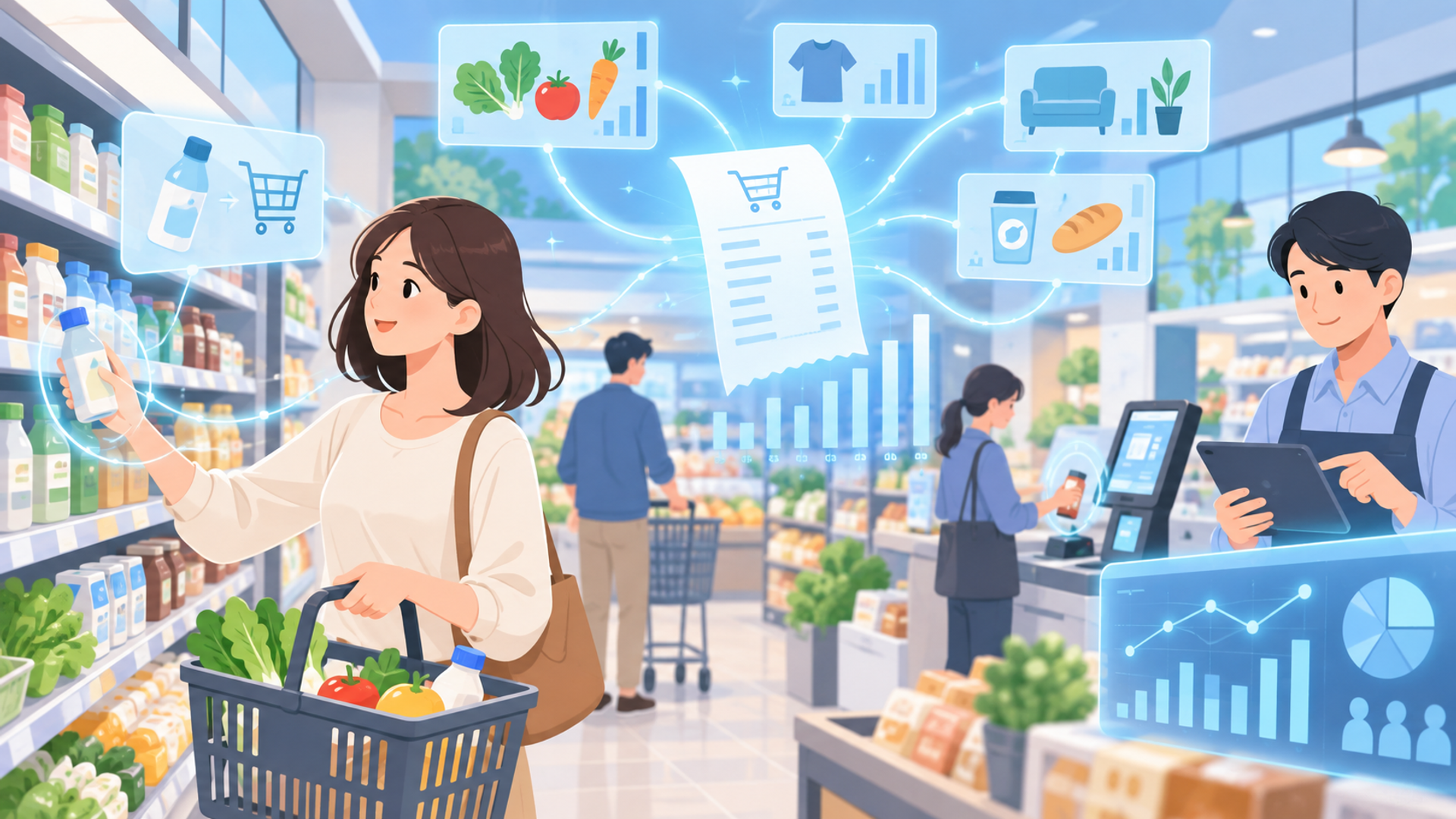 業界別の具体的な活用事例を表す図解イラスト