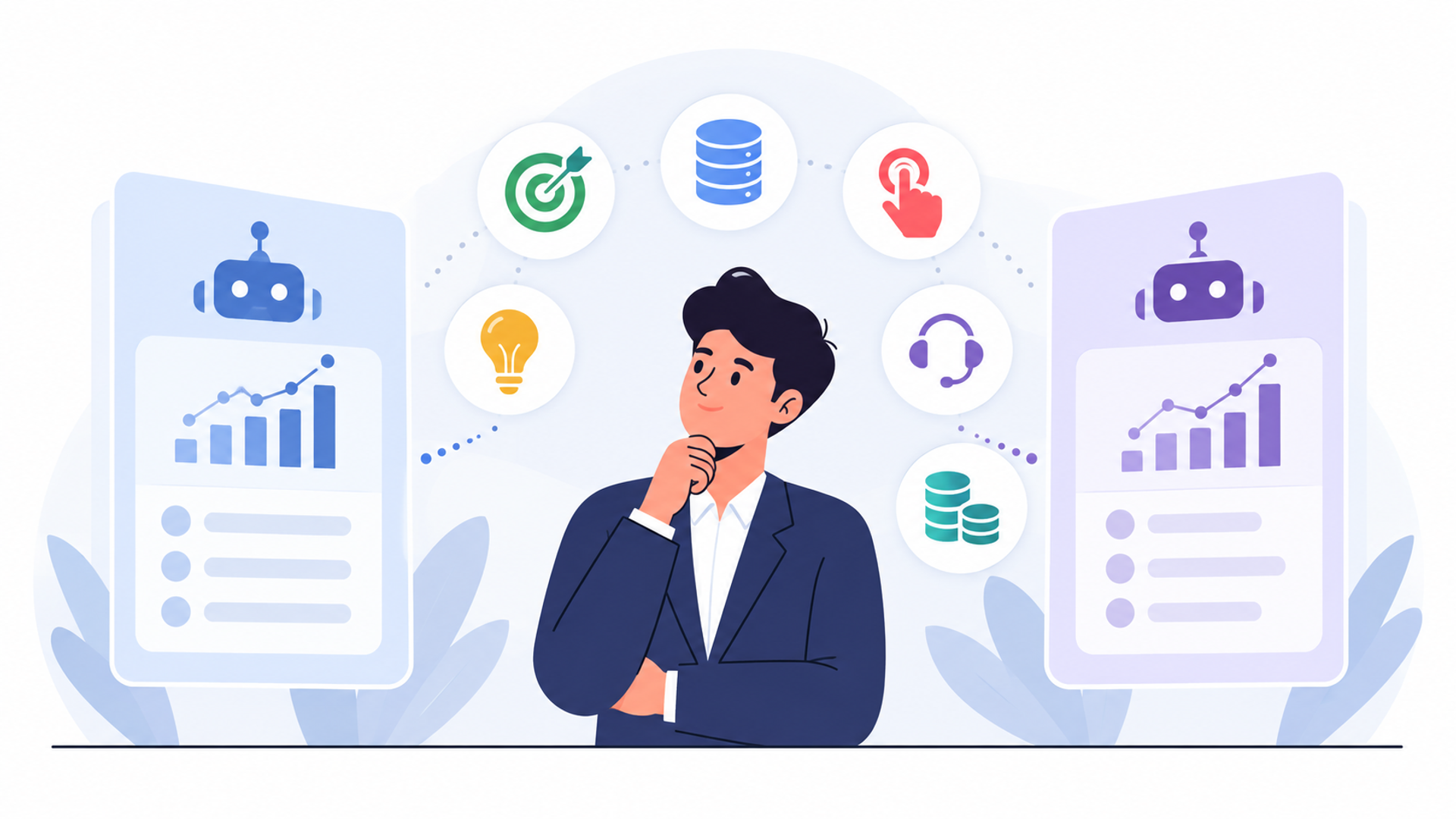 自社に最適なツールを選ぶための選定基準を表す図解イラスト