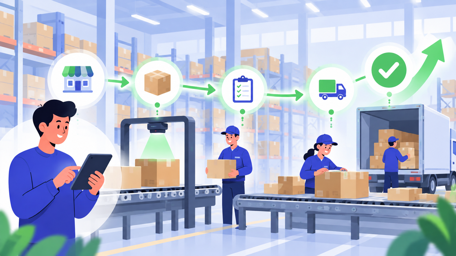 現場へのスムーズな導入手順を表す図解イラスト
