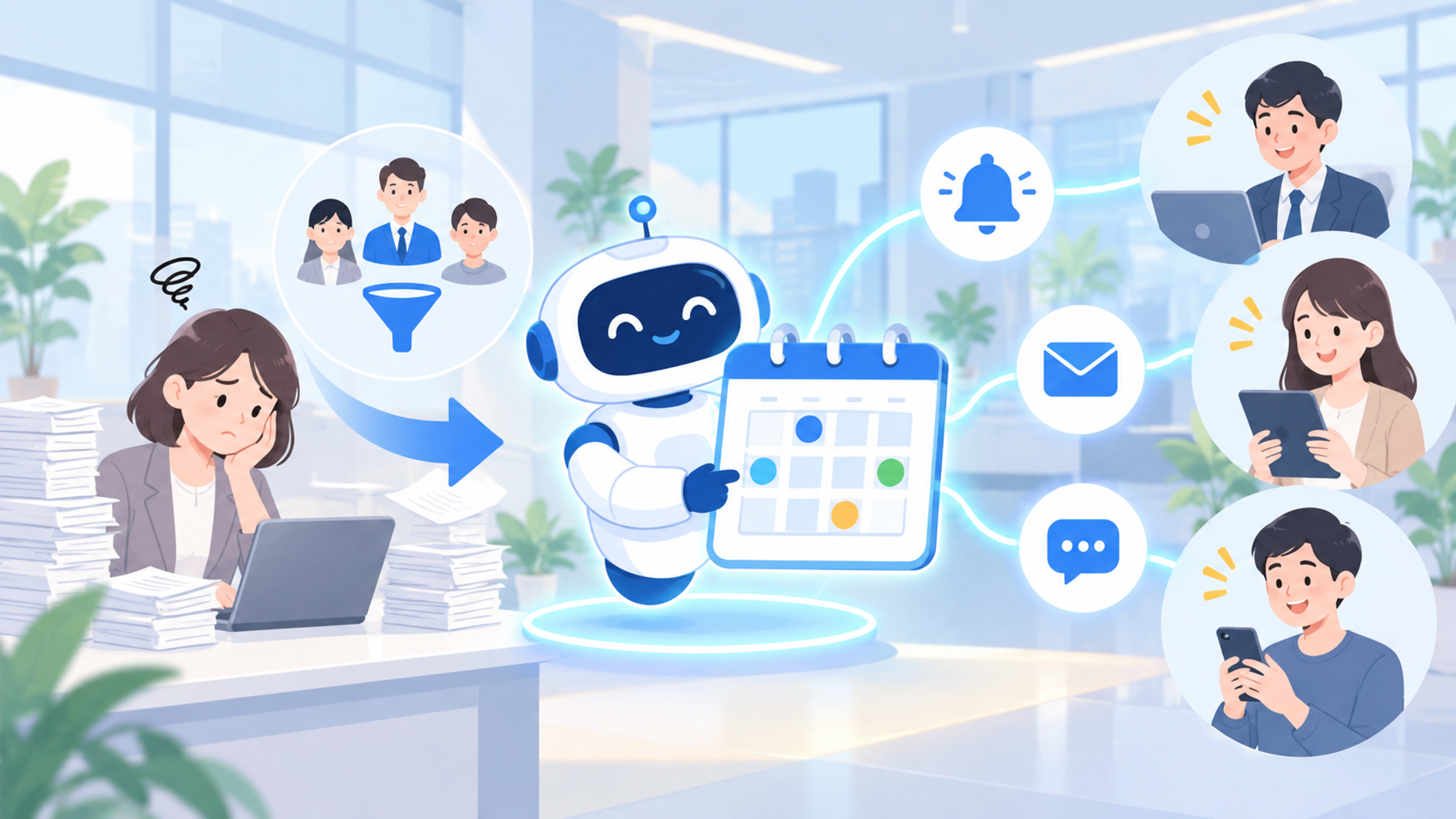 研修リマインドを自動化するメリットを表す図解イラスト