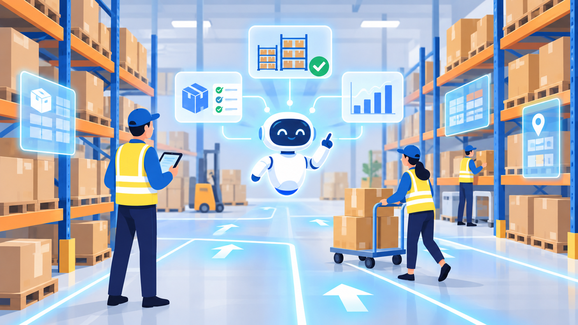 AIを活用した倉庫の作業指示自動化が現場の課題を解決する理由を表す図解イラスト