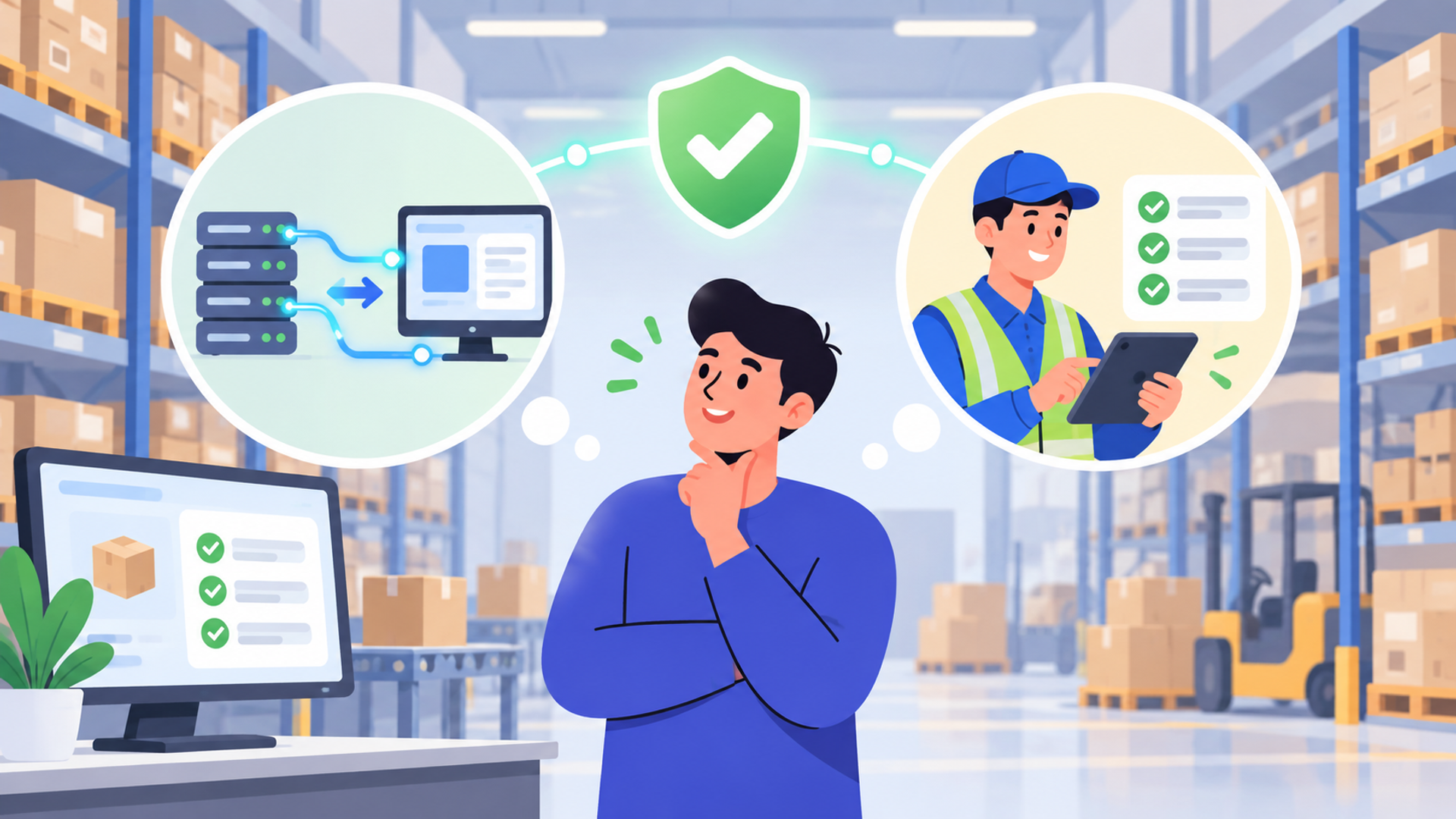 自社に最適なシステムを選定するための2つの基準を表す図解イラスト
