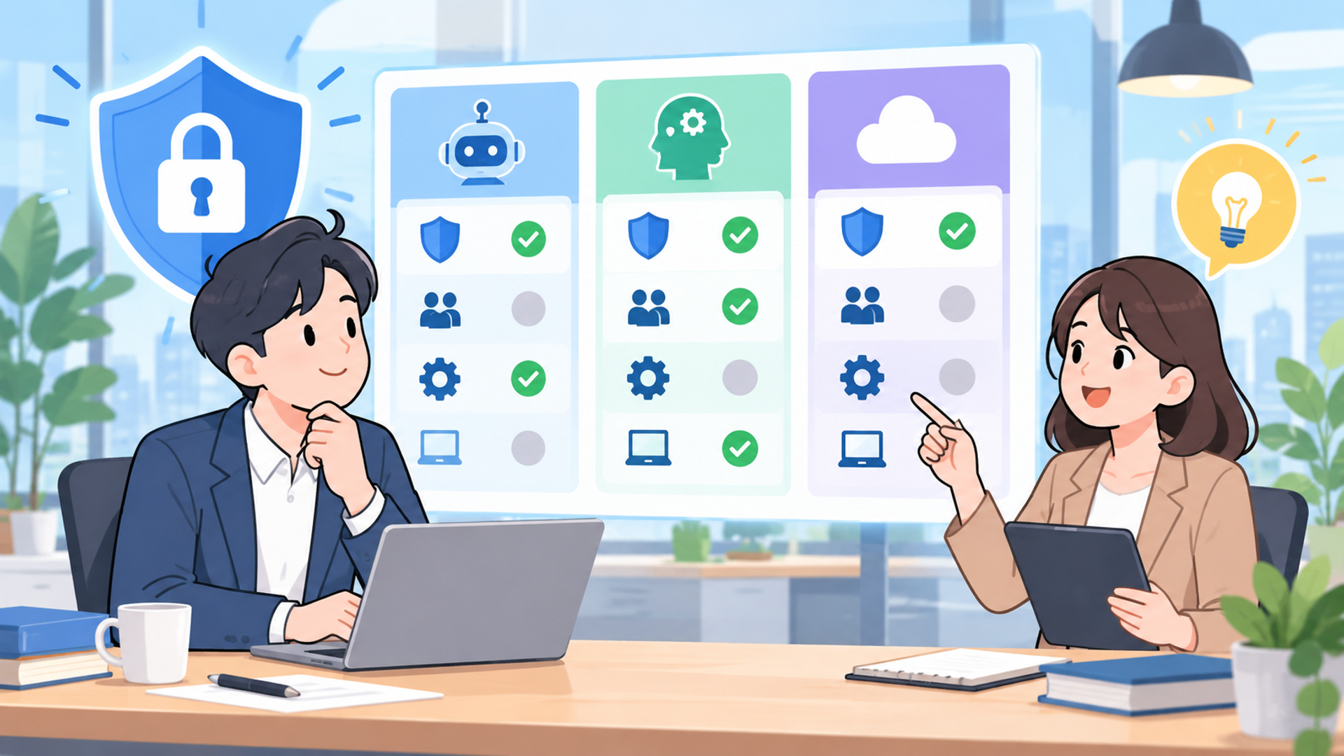 ツール選定時に比較すべき重要なポイントを表す図解イラスト