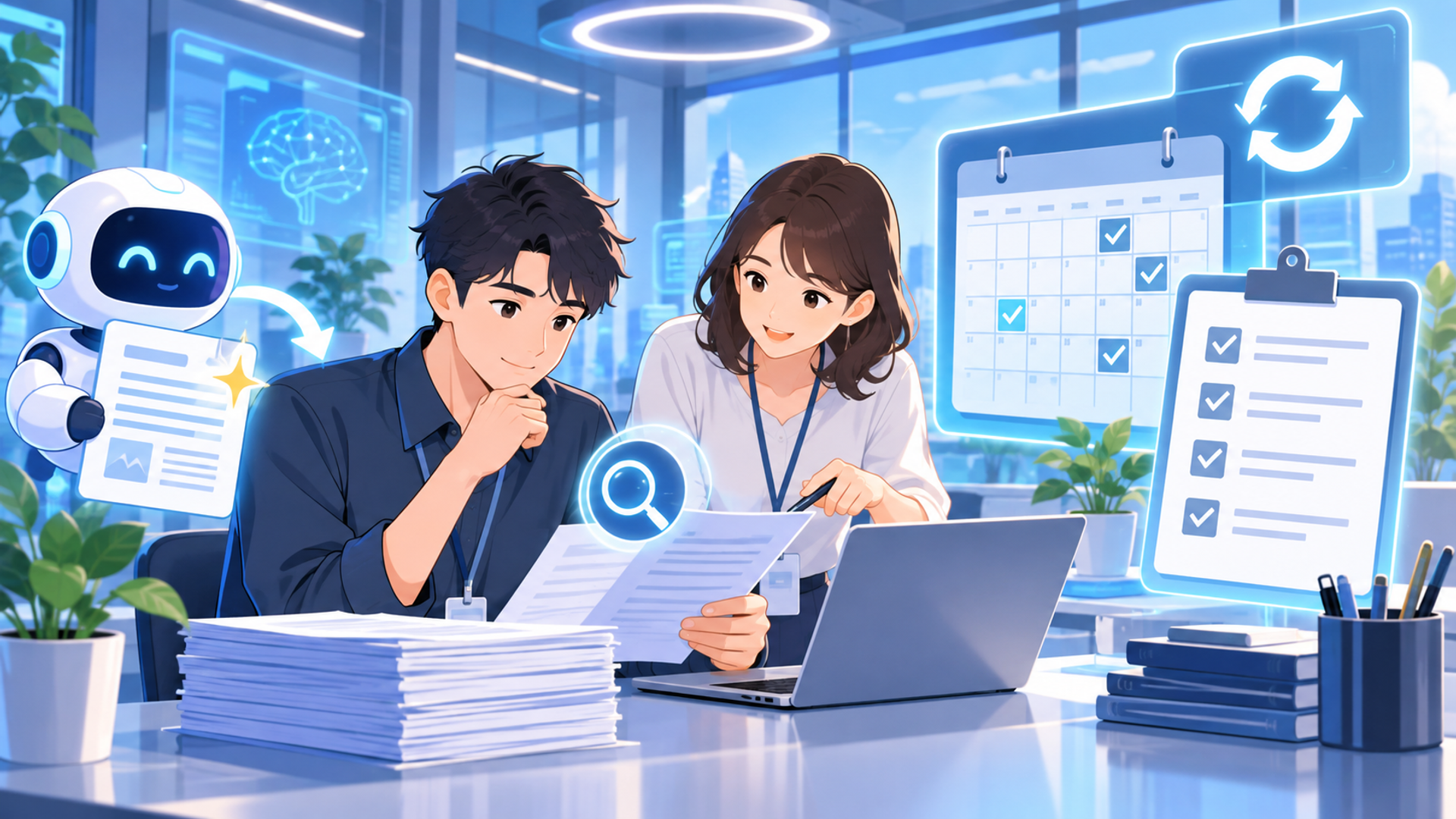 AIで作成した引き継ぎ資料を運用する際の注意点を表す図解イラスト