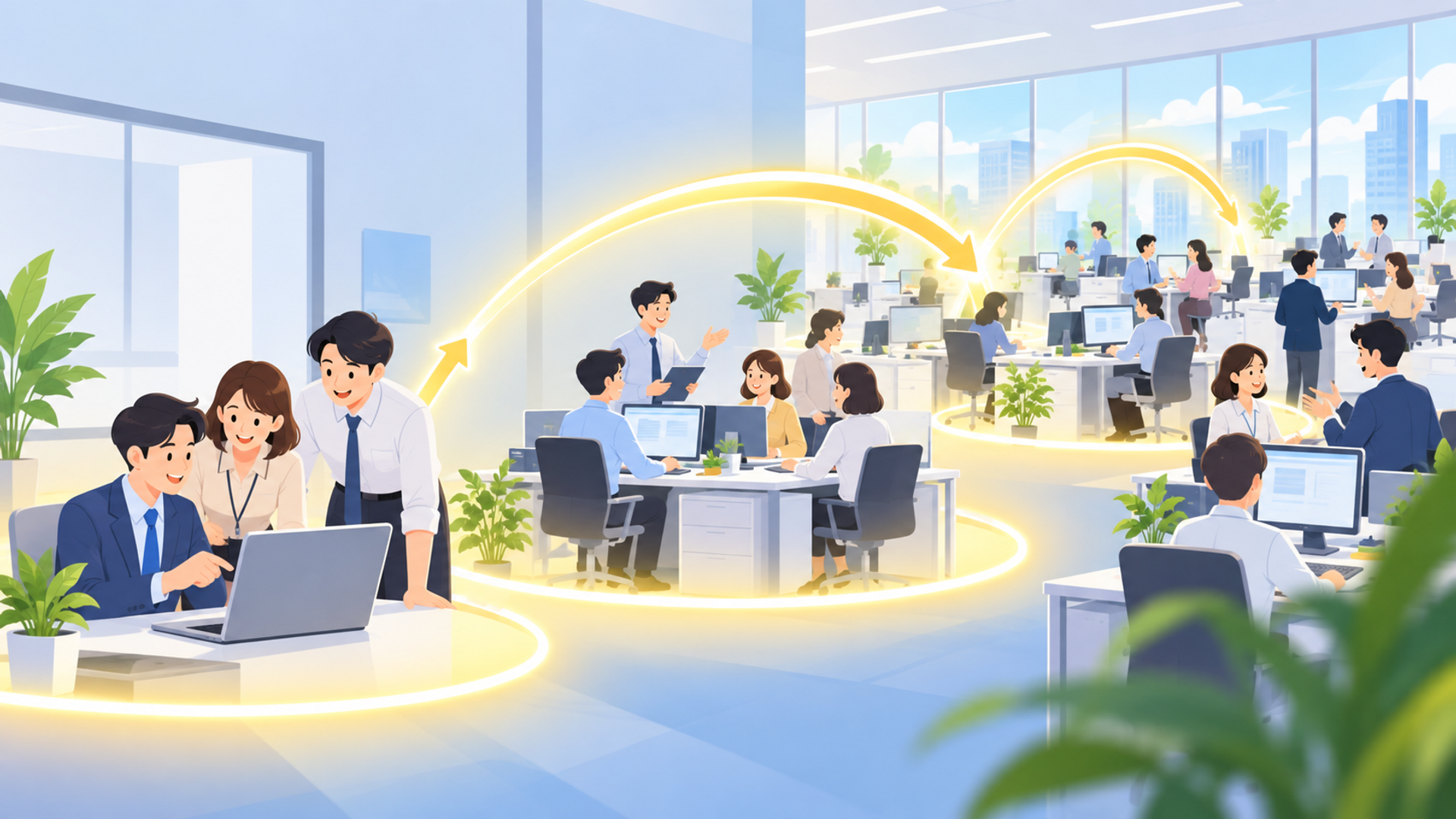 業種や規模に応じた運用定着のコツを表す図解イラスト