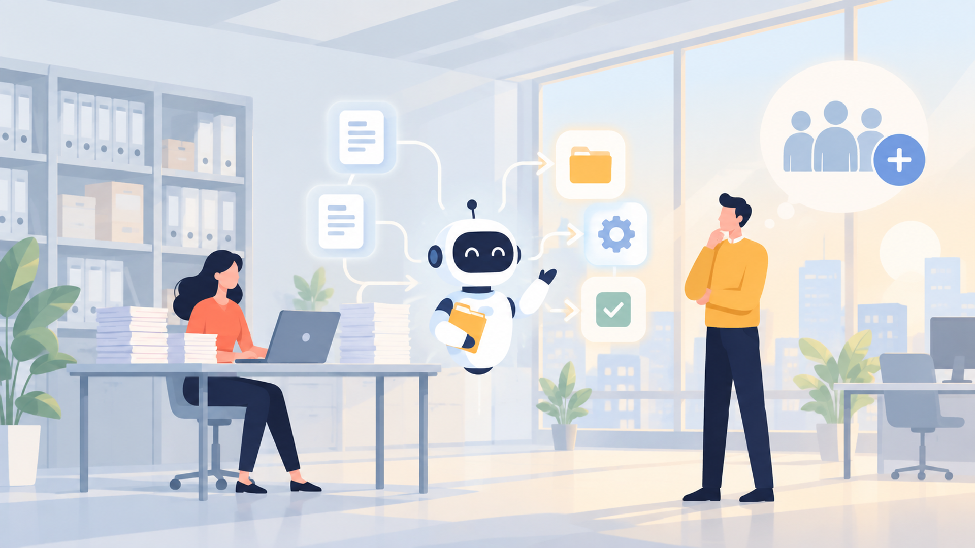 増員を検討する前に考えるべきAIエージェントの活用を表す図解イラスト