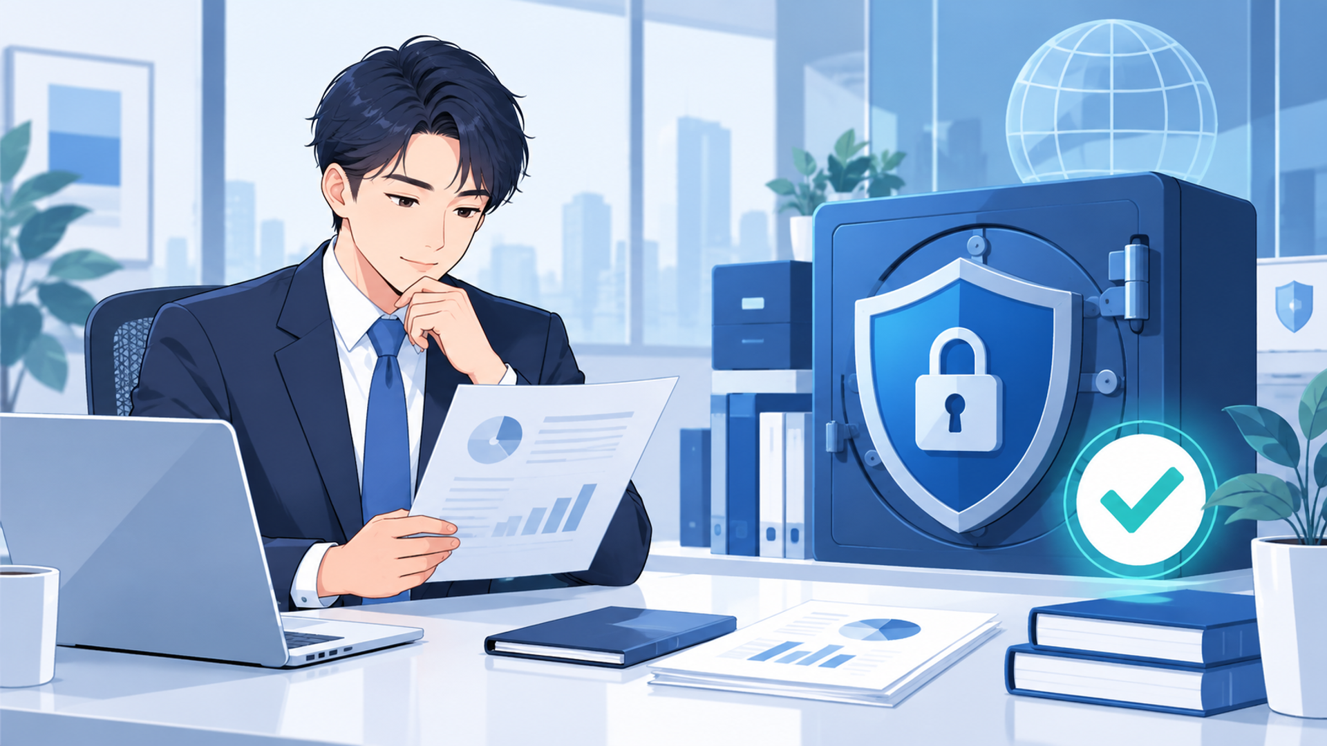 ビジネス利用におけるリスクとセキュリティ対策を表す図解イラスト