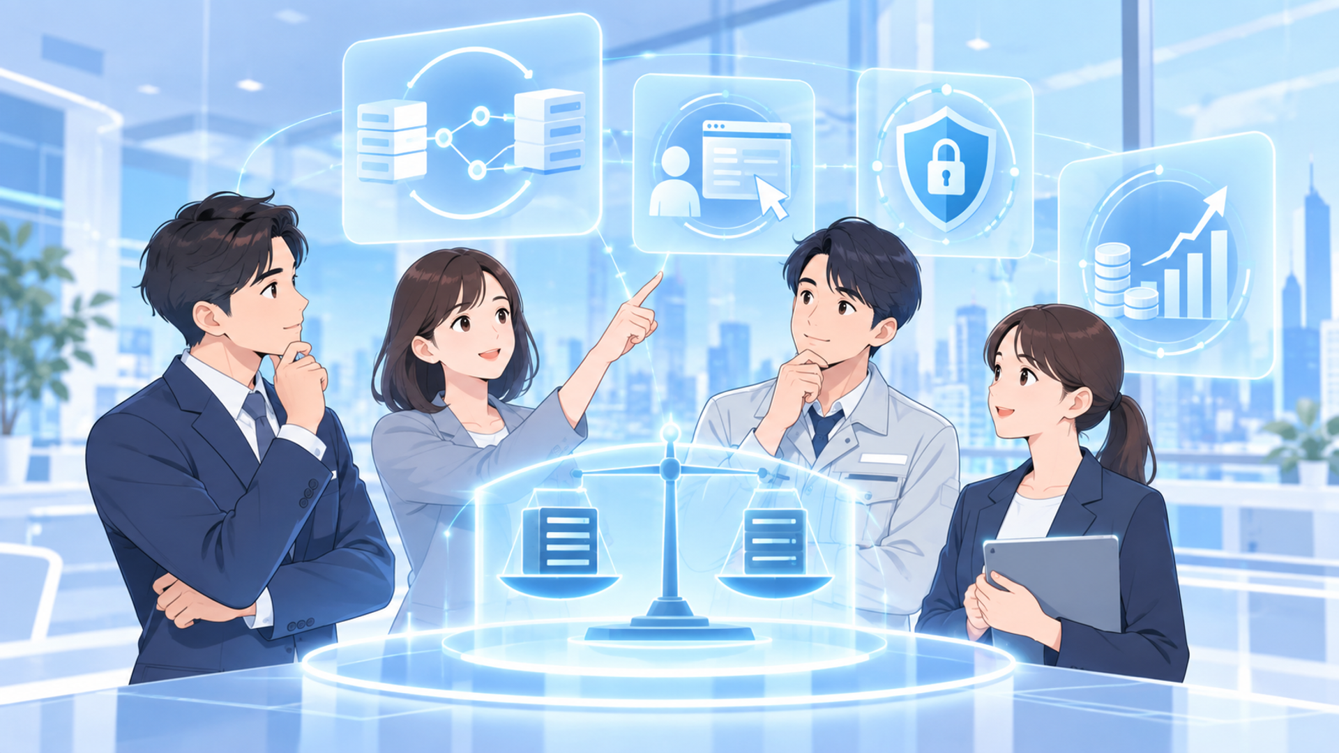 導入時に比較すべき選定基準を表す図解イラスト