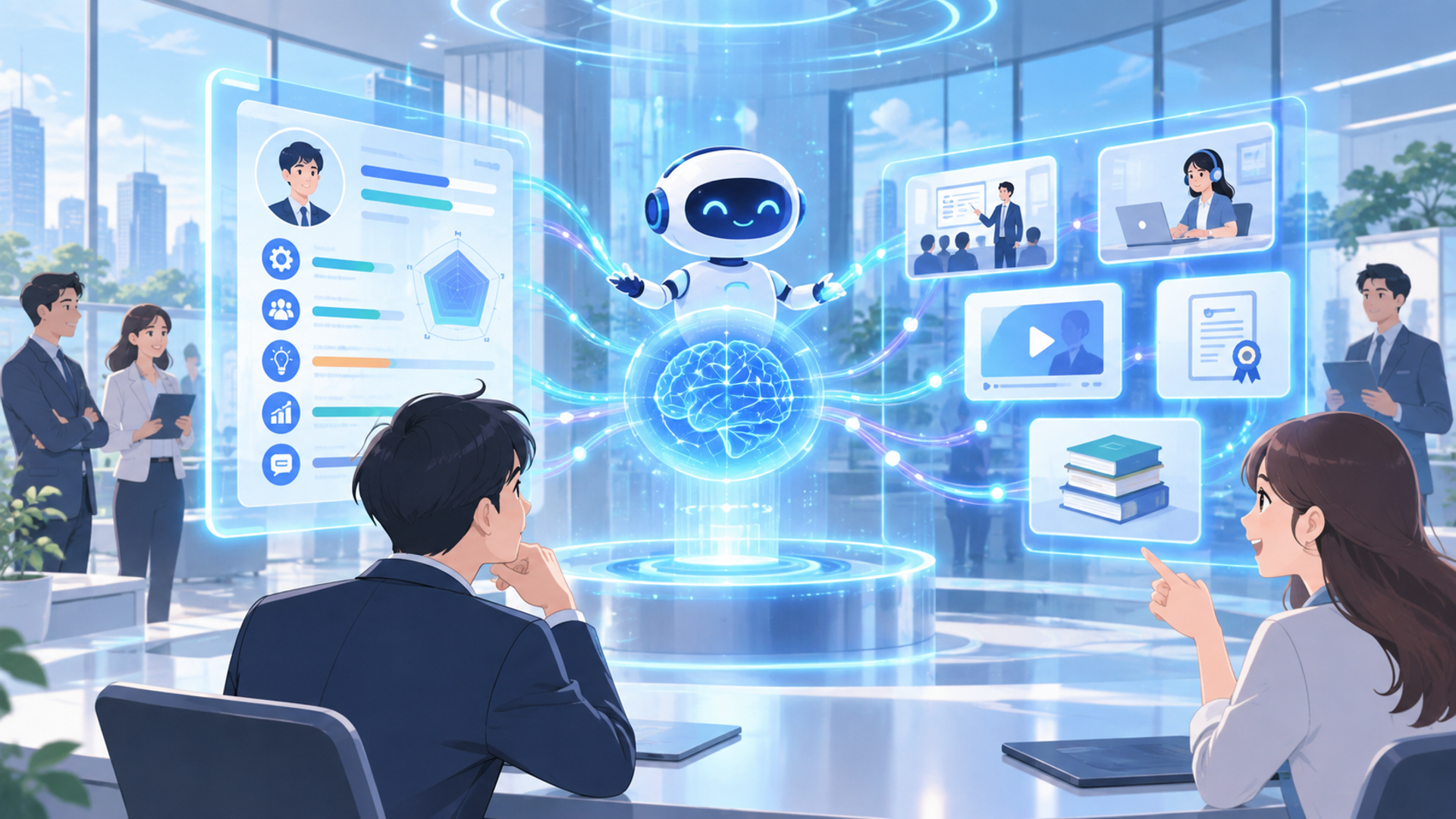 2026年のAIによる研修履歴管理の自動化動向を表す図解イラスト