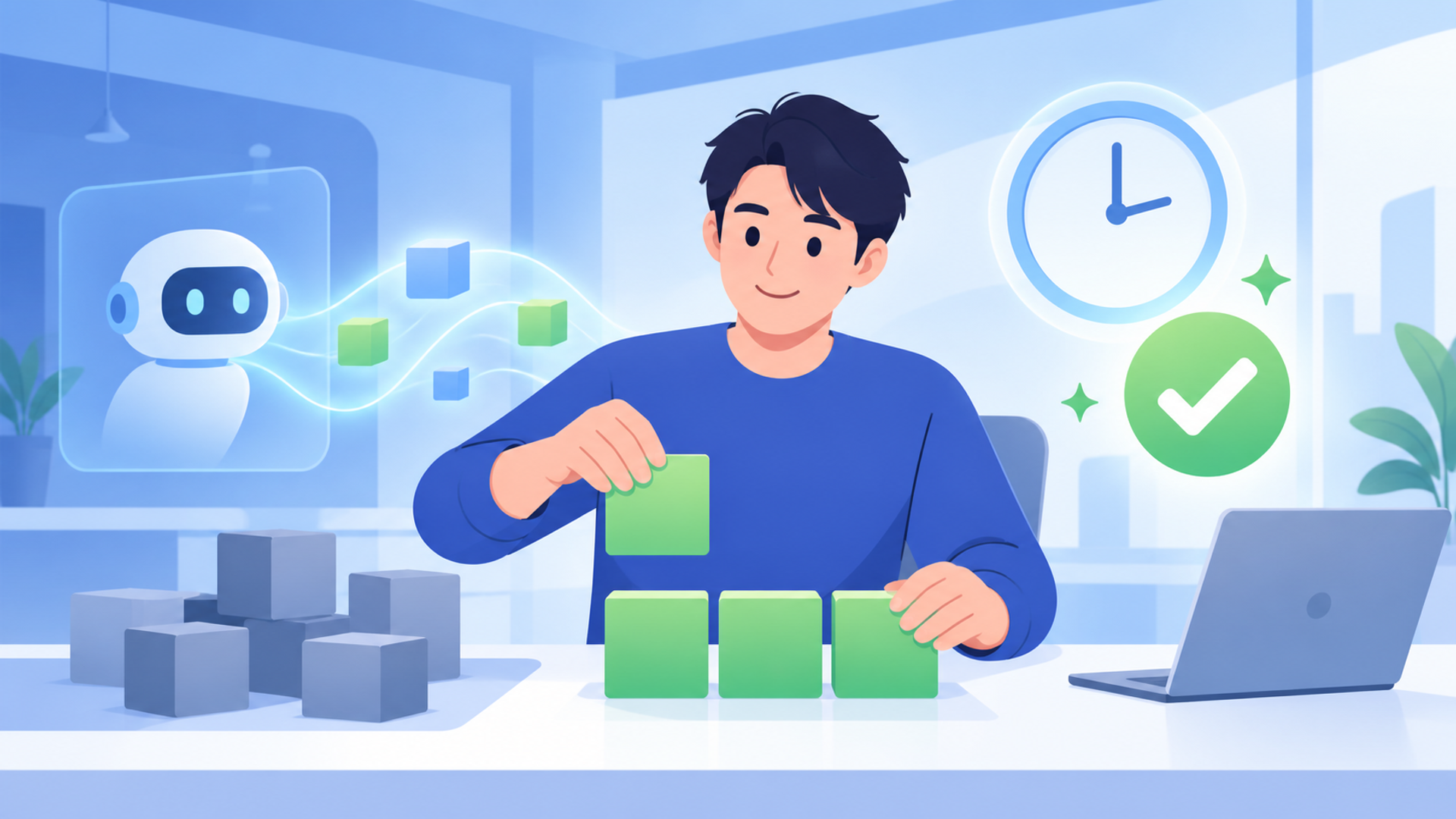 導入によって得られるメリットと生産性への影響を表す図解イラスト