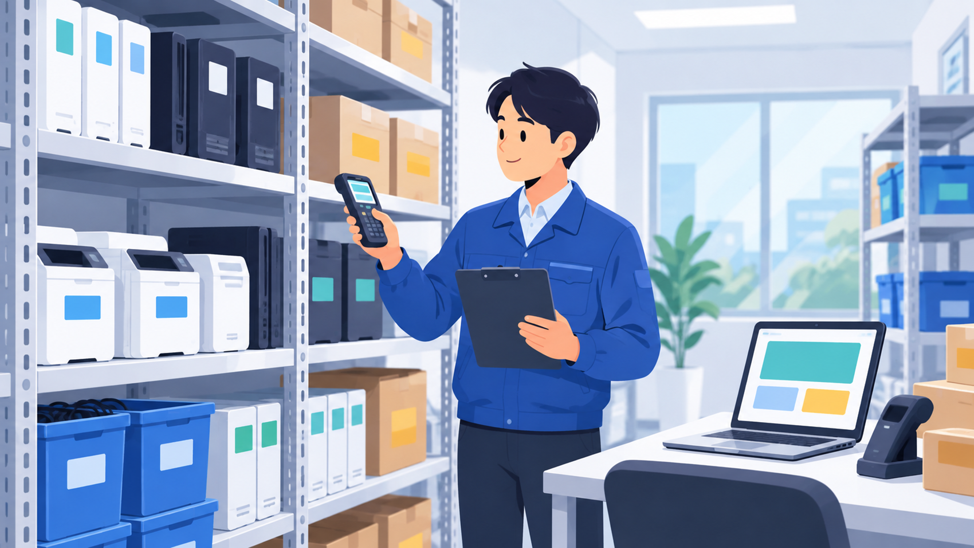 自社に最適な備品管理システムを選定する基準を表す図解イラスト