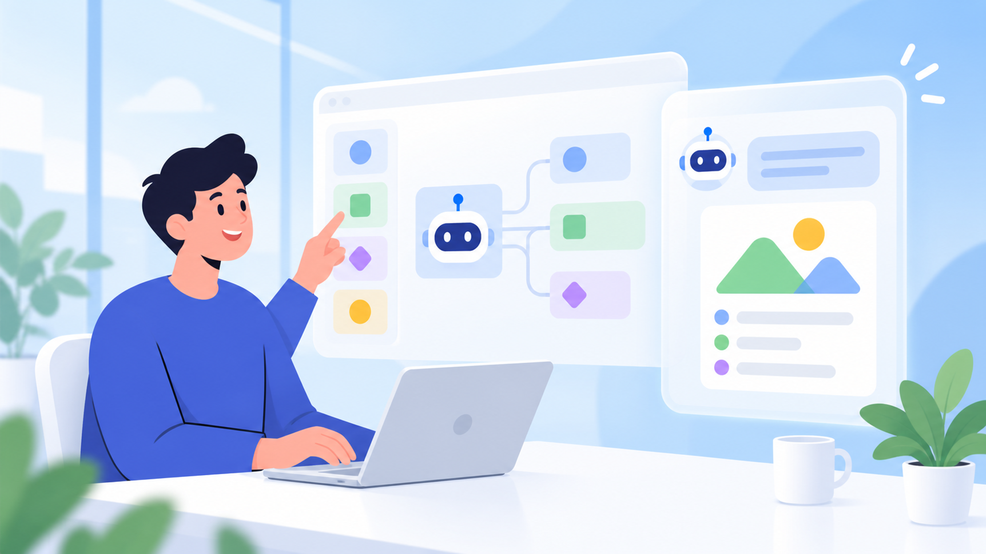 Difyでチャットボットアプリを作成する手順を表す図解イラスト