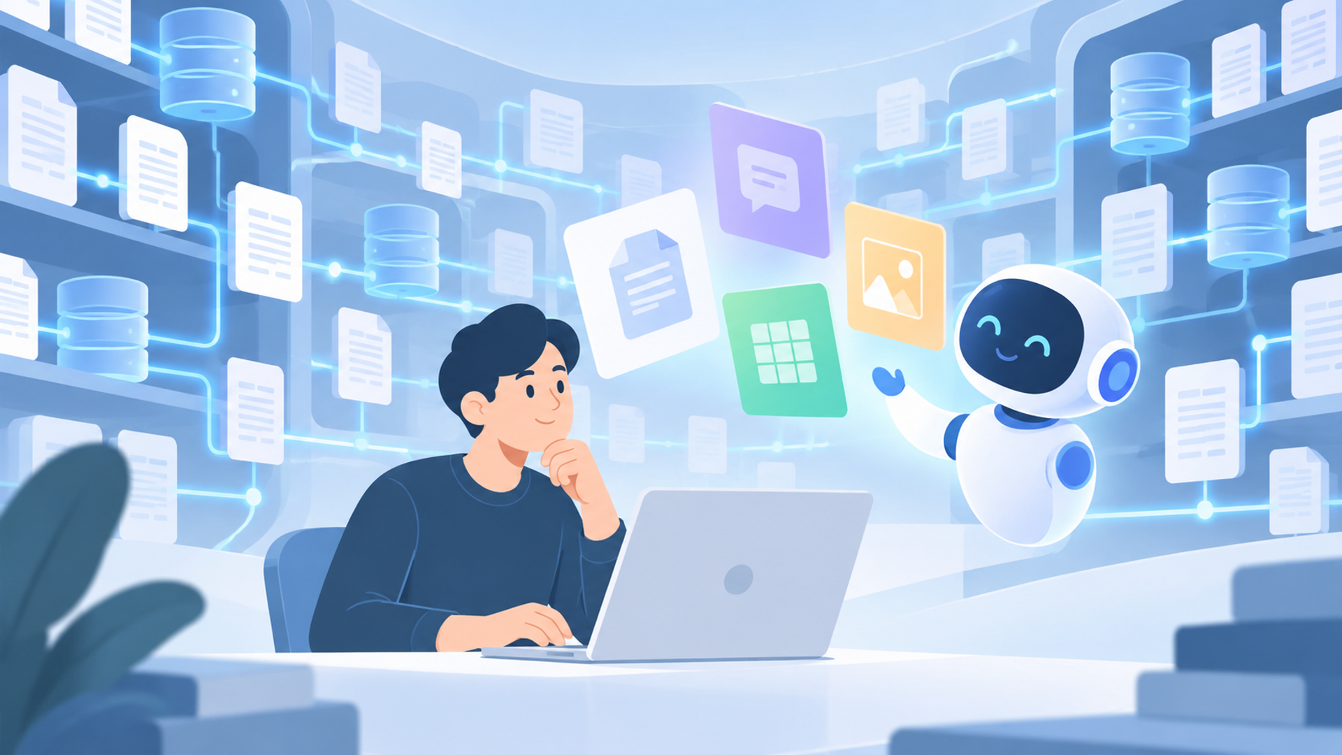 RAGの仕組みとDifyでの活用方法を表す図解イラスト