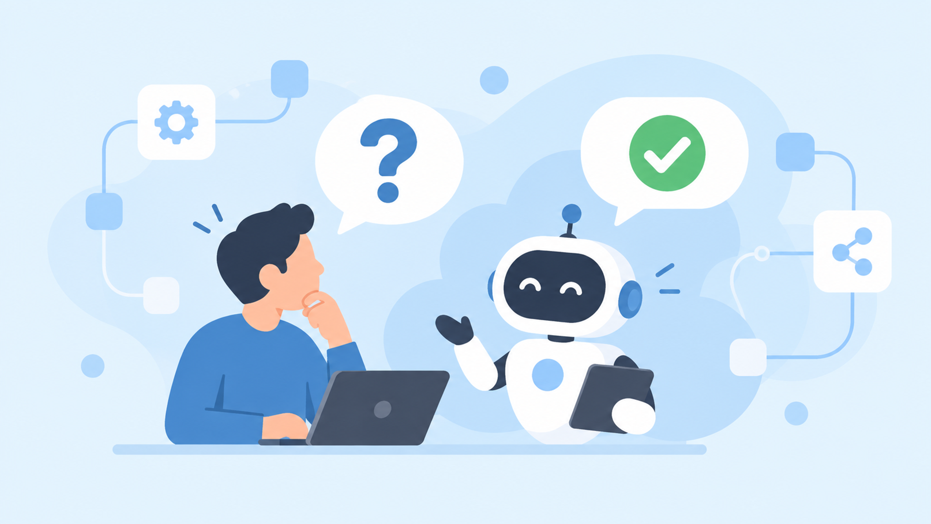 n8nに関するよくある質問（FAQ）を表す図解イラスト