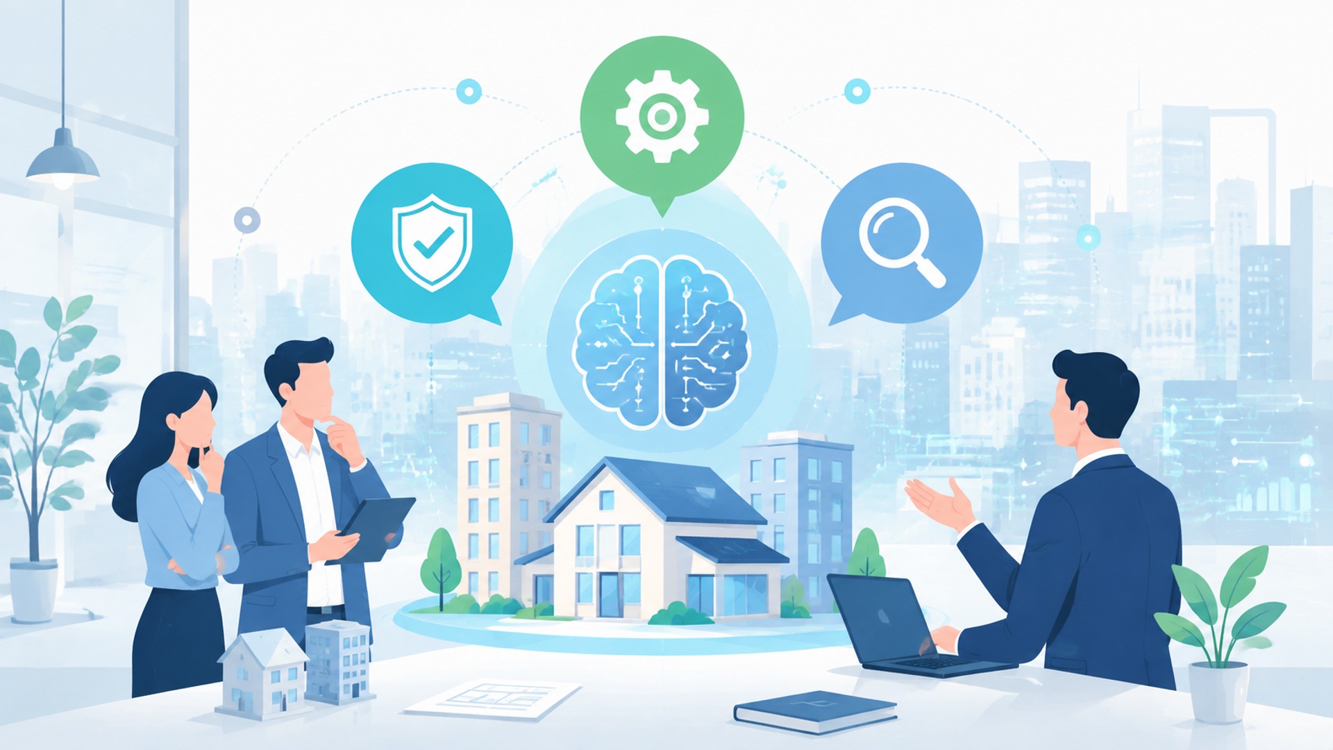 不動産業界におけるAI活用に関するよくある質問を表す図解イラスト